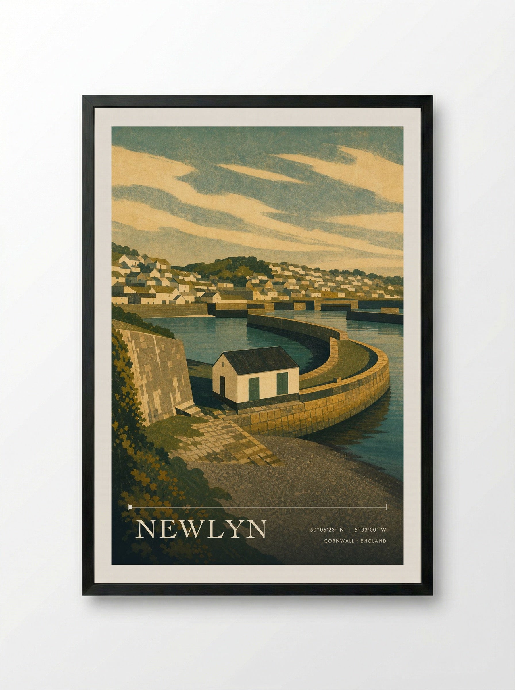 Newlyn Cornwall England Travel Poster - Framed Print Black