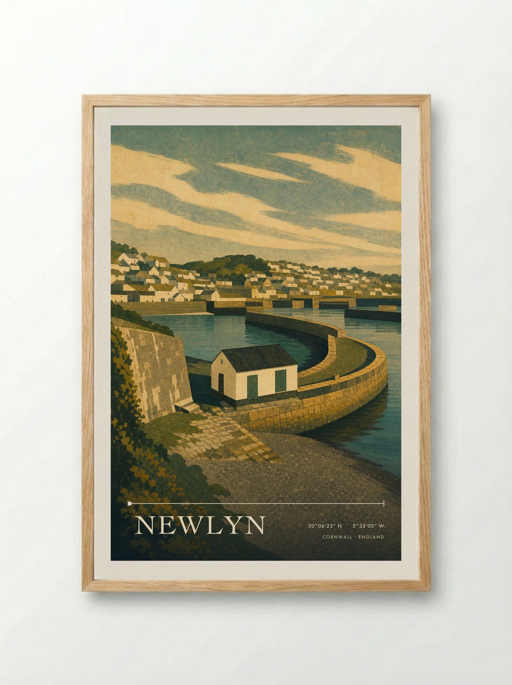 Newlyn Cornwall England Travel Poster - Framed Print Wood