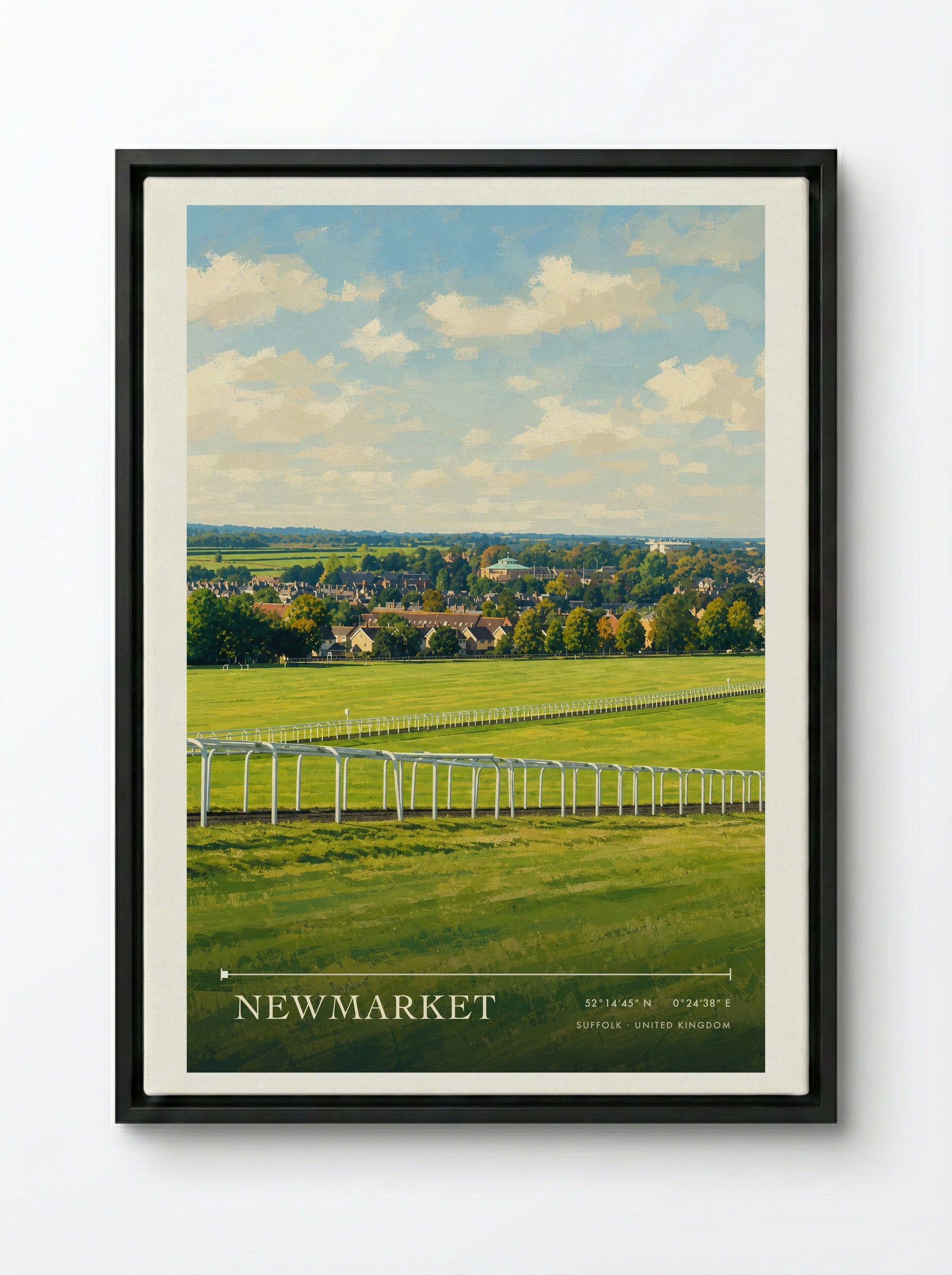 Newmarket Suffolk United Kingdom Travel Poster - Framed Canvas Black