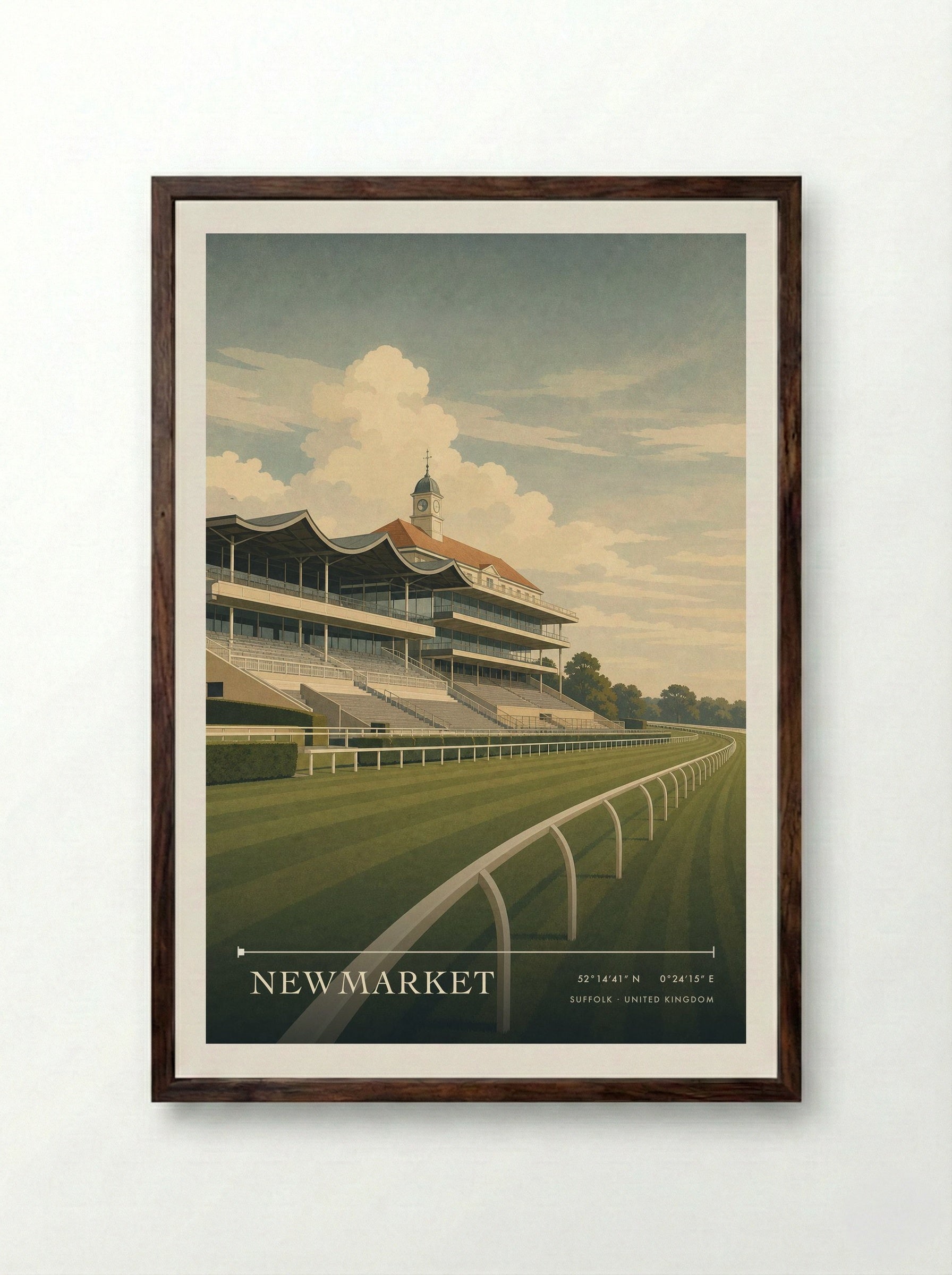 Newmarket Suffolk United Kingdom Travel Poster - Framed Print Dark Wood