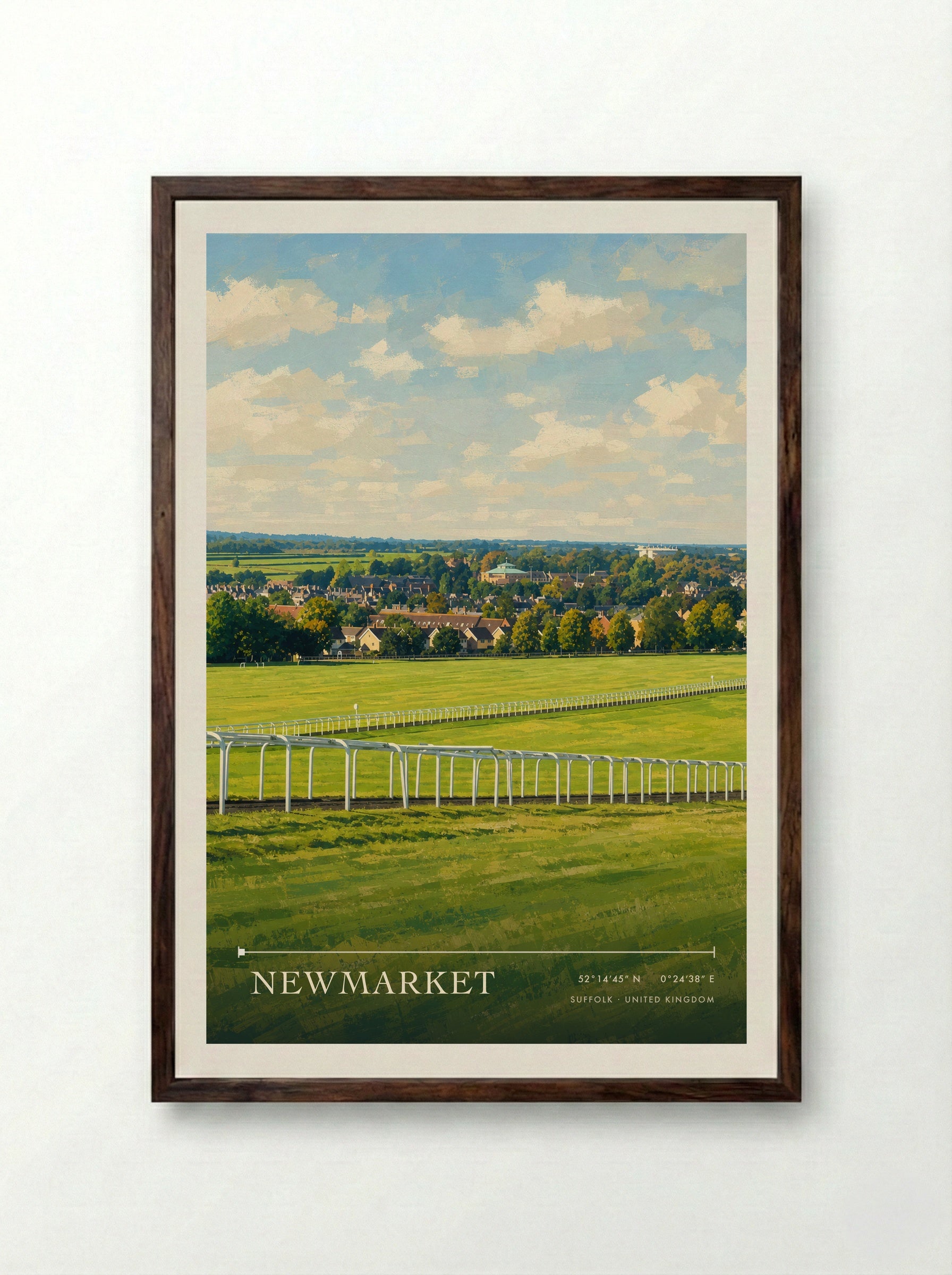 Newmarket Suffolk United Kingdom Travel Poster - Framed Print Dark Wood