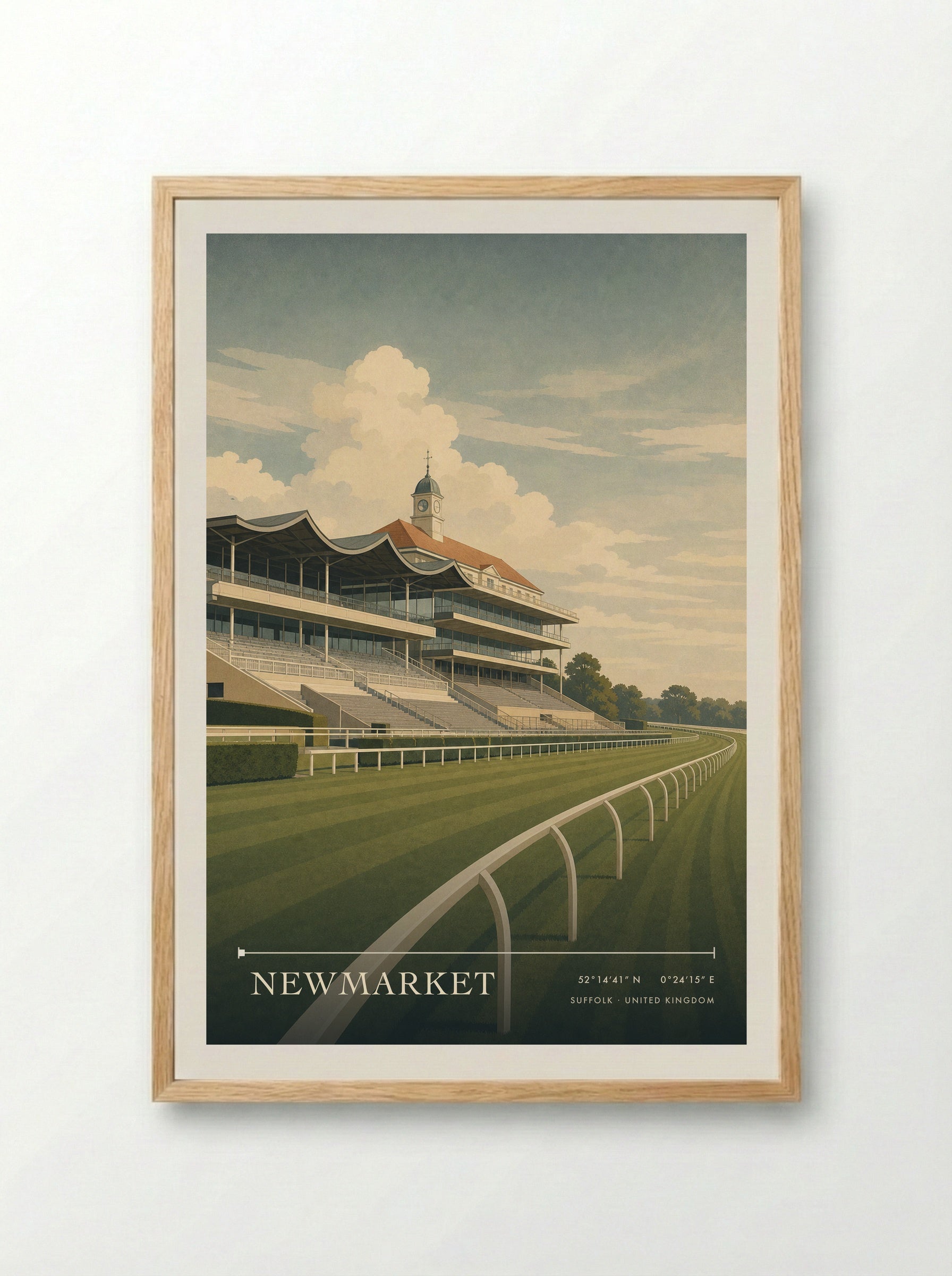 Newmarket Suffolk United Kingdom Travel Poster - Framed Print Wood