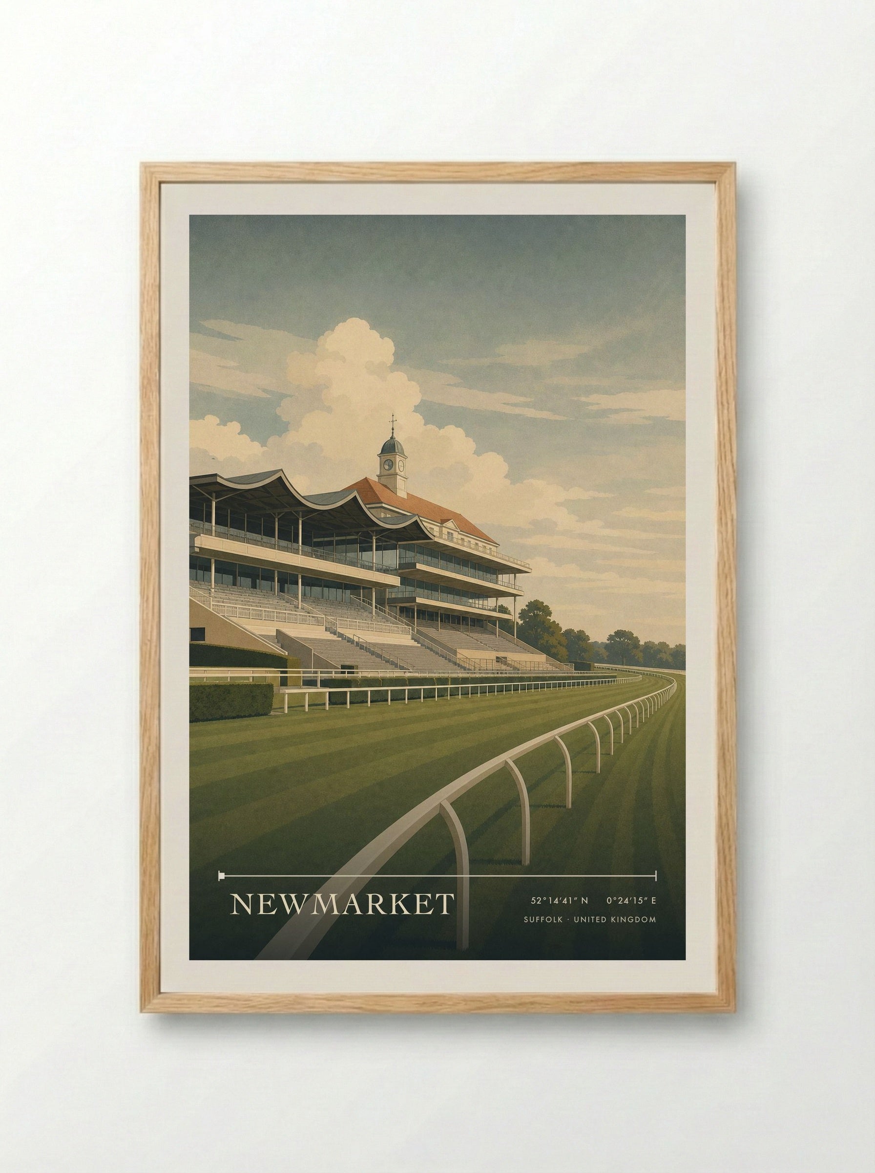 Newmarket Suffolk United Kingdom Travel Poster - Framed Print Wood