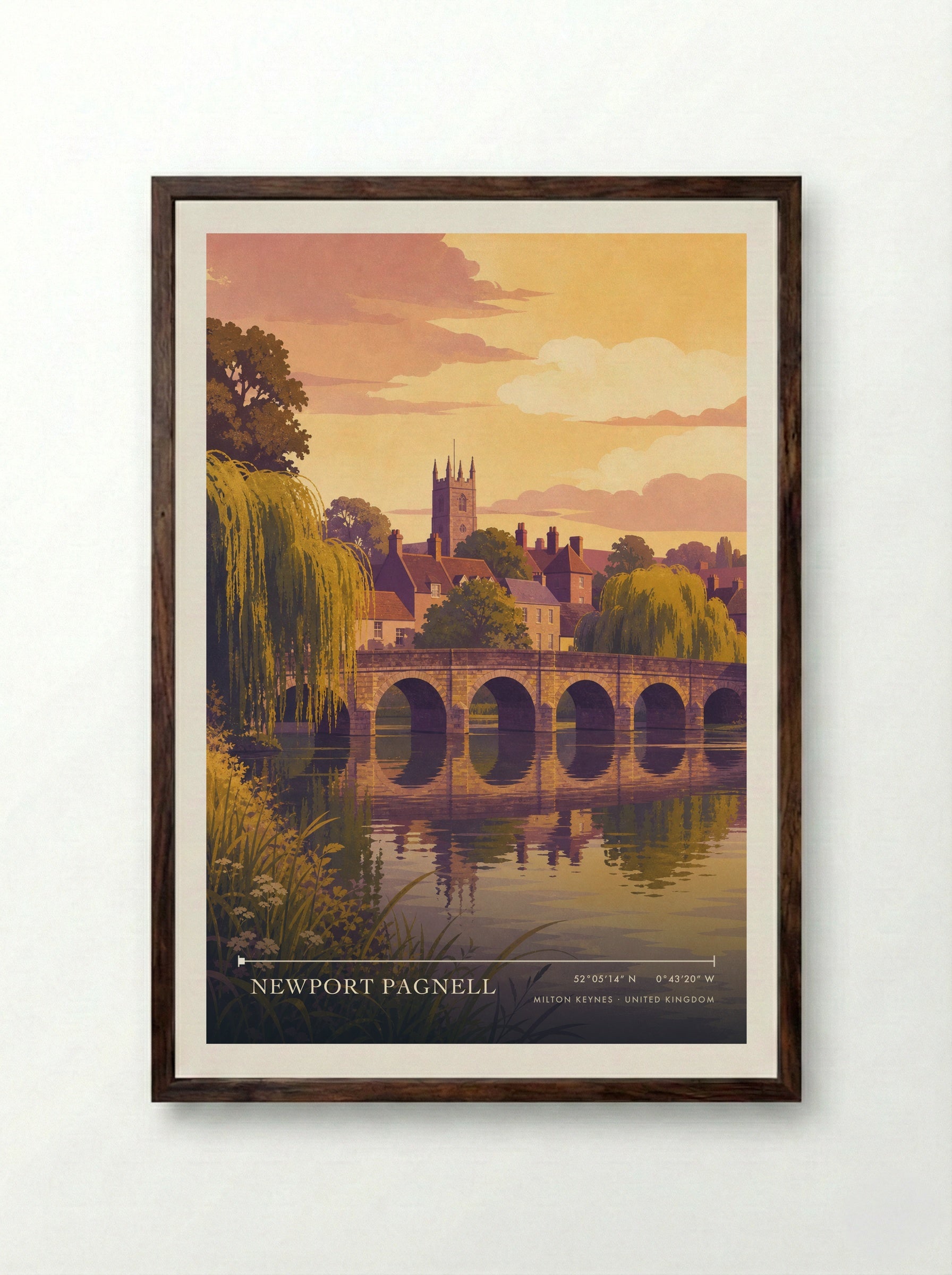 Newport Pagnell Milton Keynes United Kingdom Travel Poster - Framed Print Dark Wood