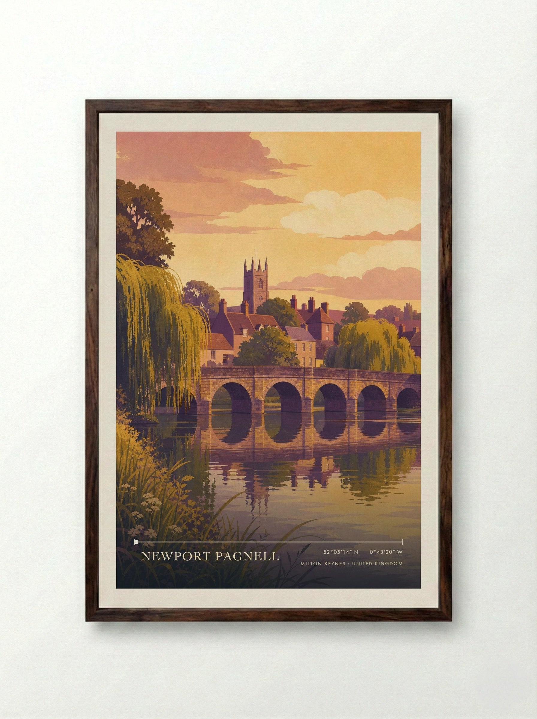 Newport Pagnell Milton Keynes United Kingdom Travel Poster - Framed Print Dark Wood