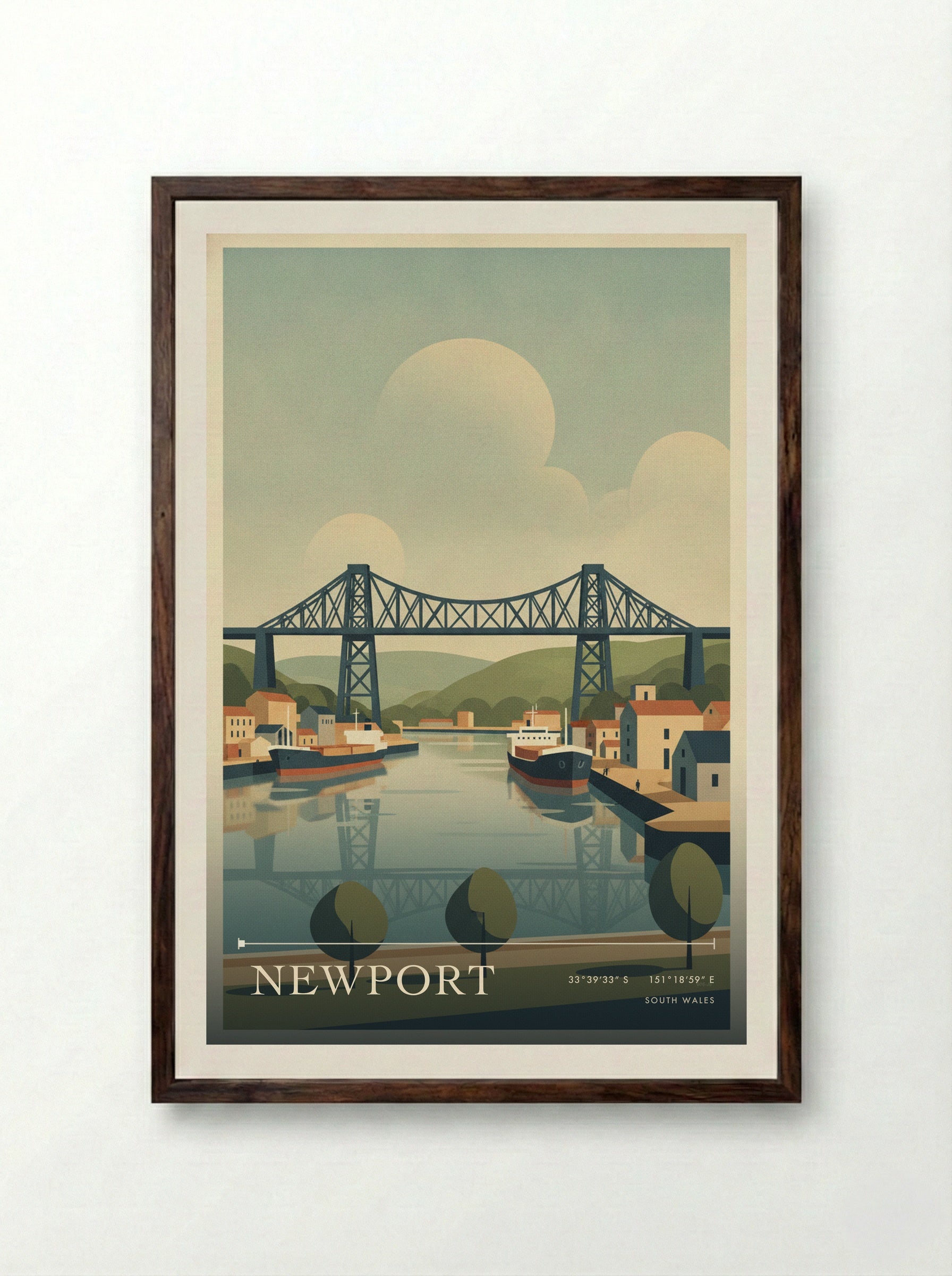 Newport South Wales Wales Travel Poster - Framed Print Dark Wood