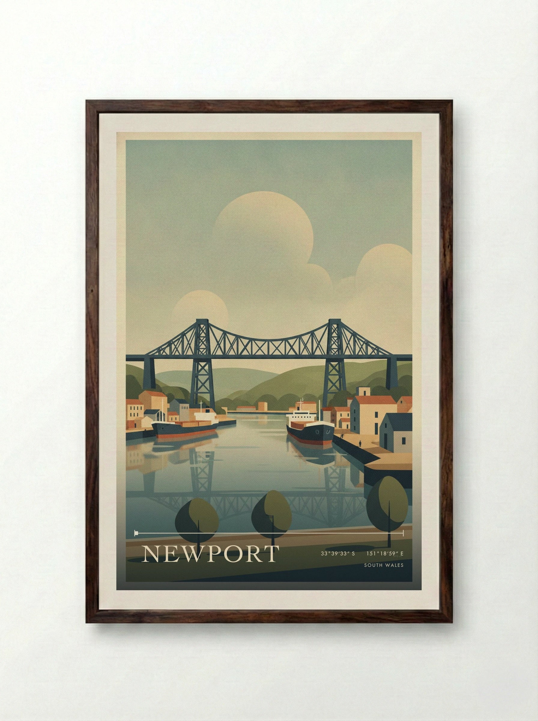 Newport South Wales Wales Travel Poster - Framed Print Dark Wood