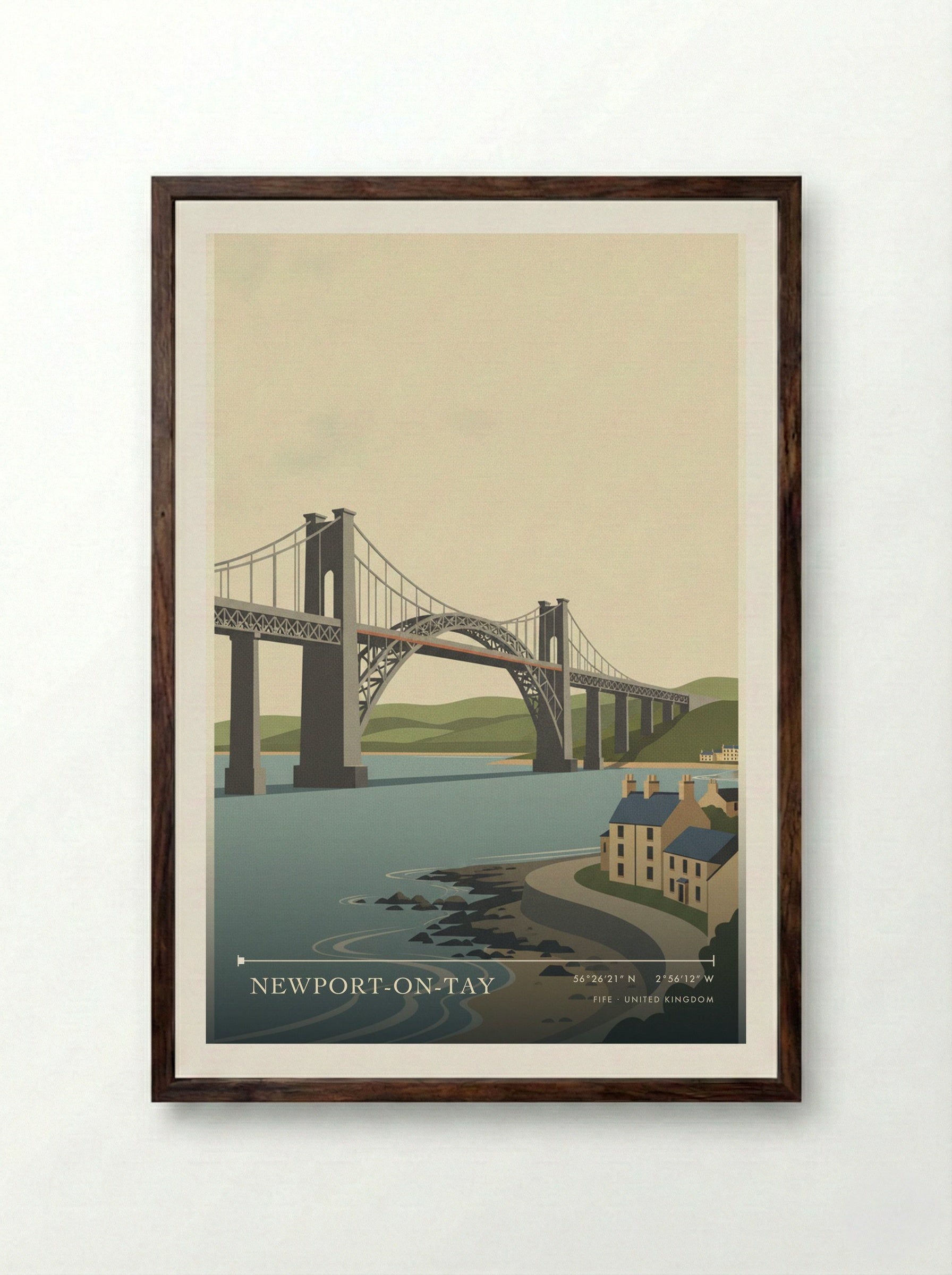 Newport-on-Tay Fife United Kingdom Travel Poster - Framed Print Dark Wood