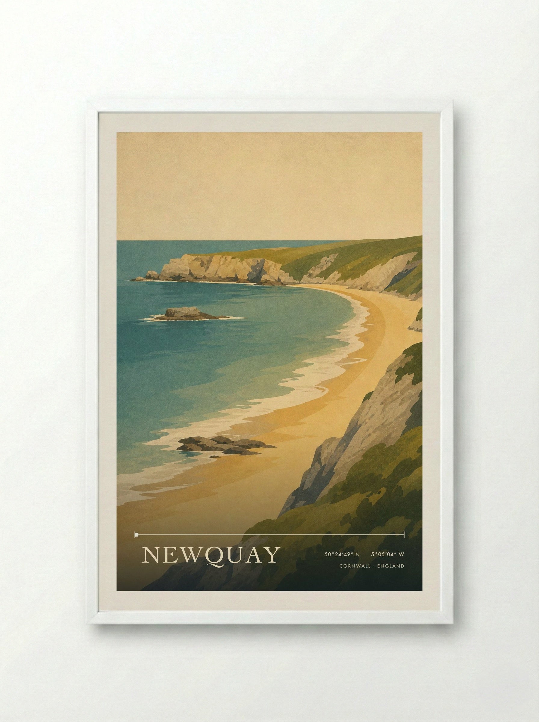 Newquay Cornwall England Travel Poster - Framed Print White