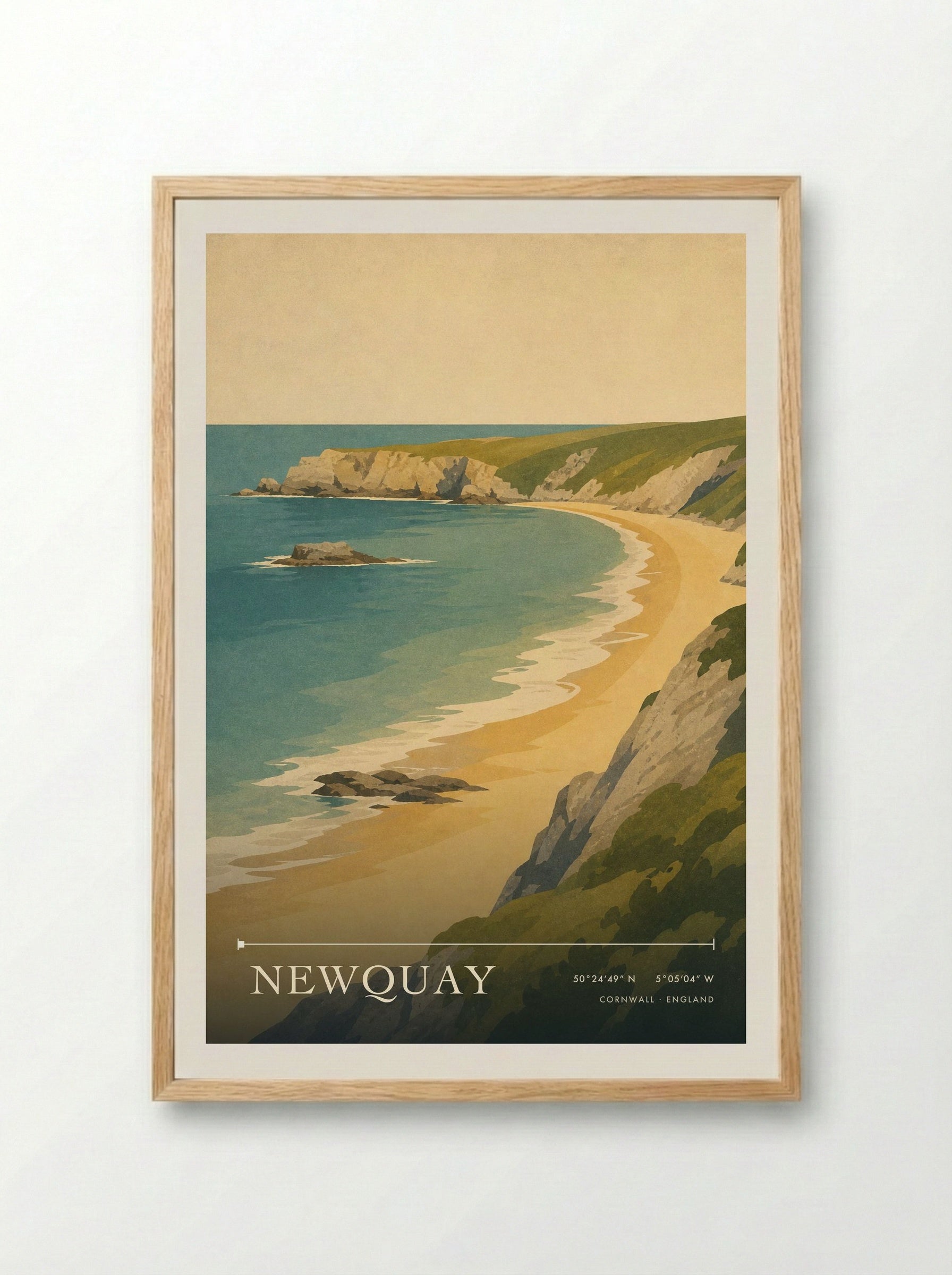 Newquay Cornwall England Travel Poster - Framed Print Wood