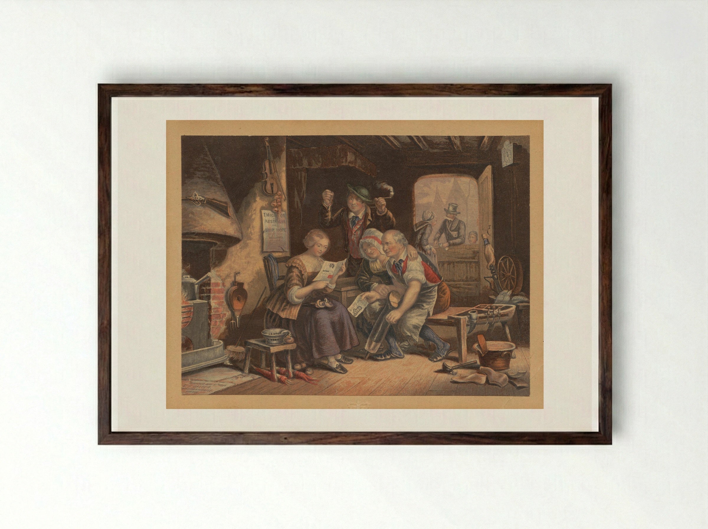 News from Australia - George Baxter - Framed Print Dark Wood
