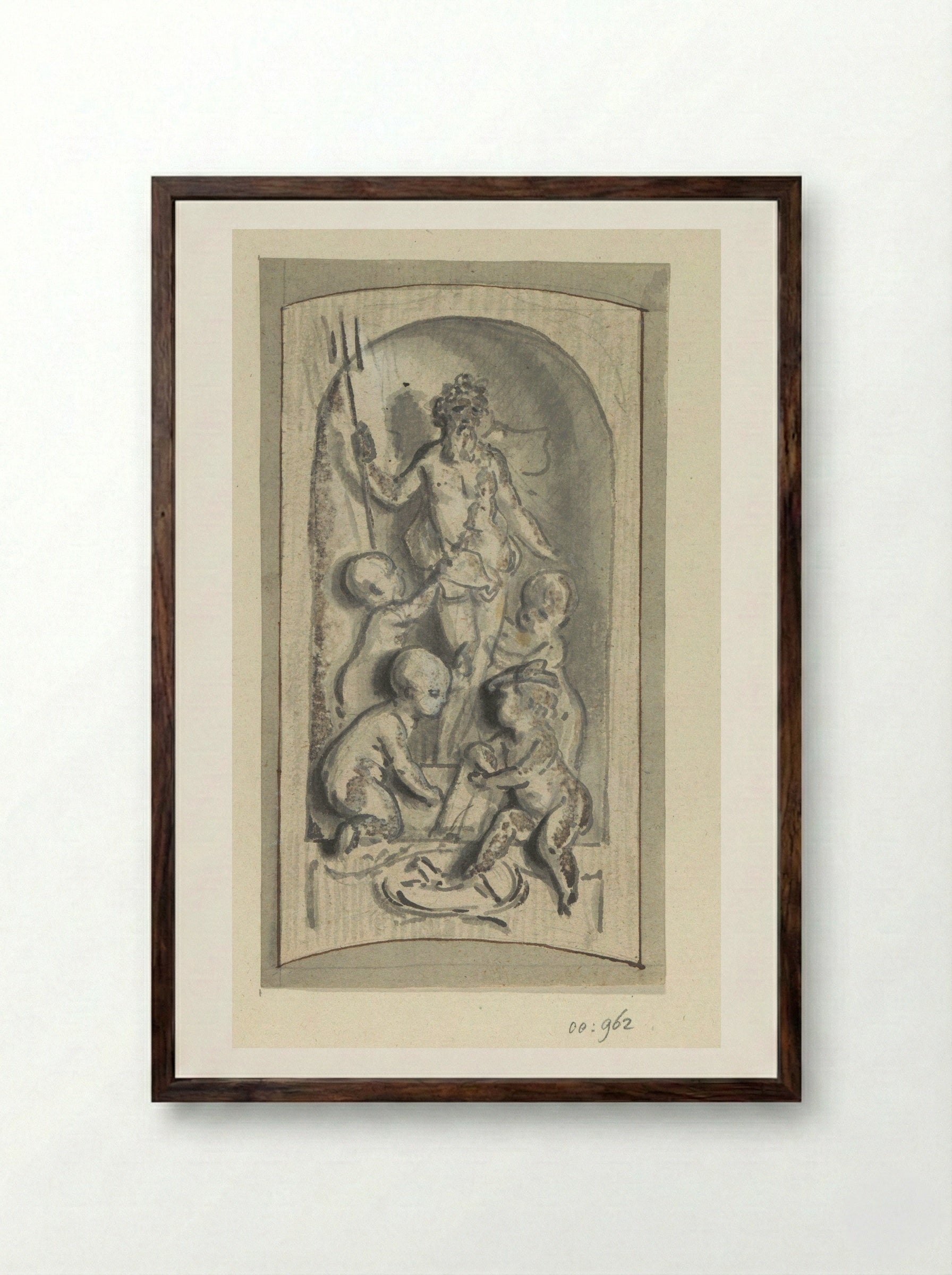 Niche with Neptune and Putti - Jurriaan Andriessen - Framed Print Dark Wood