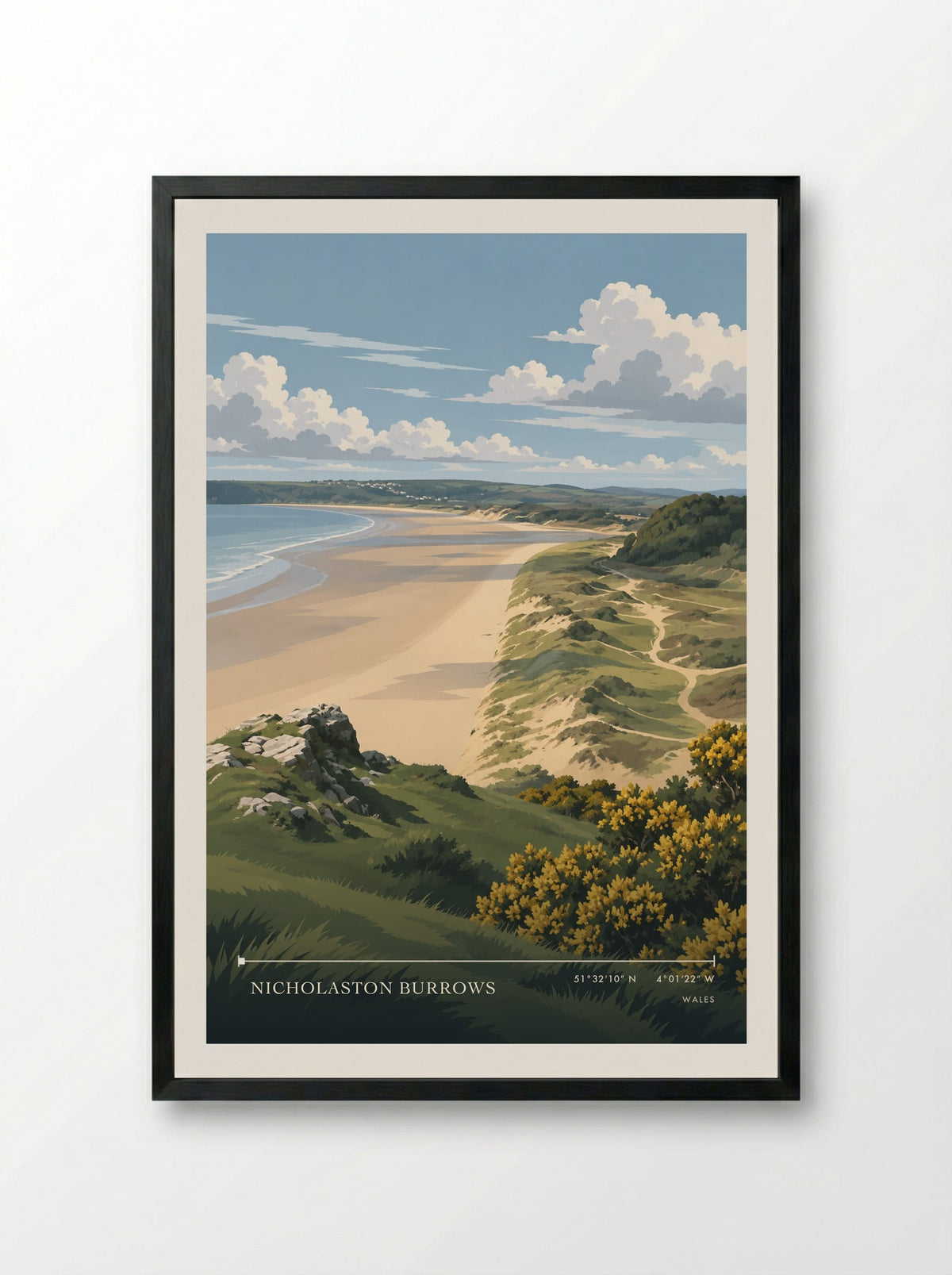 Nicholaston Burrows | Travel Poster - Framed Print Black