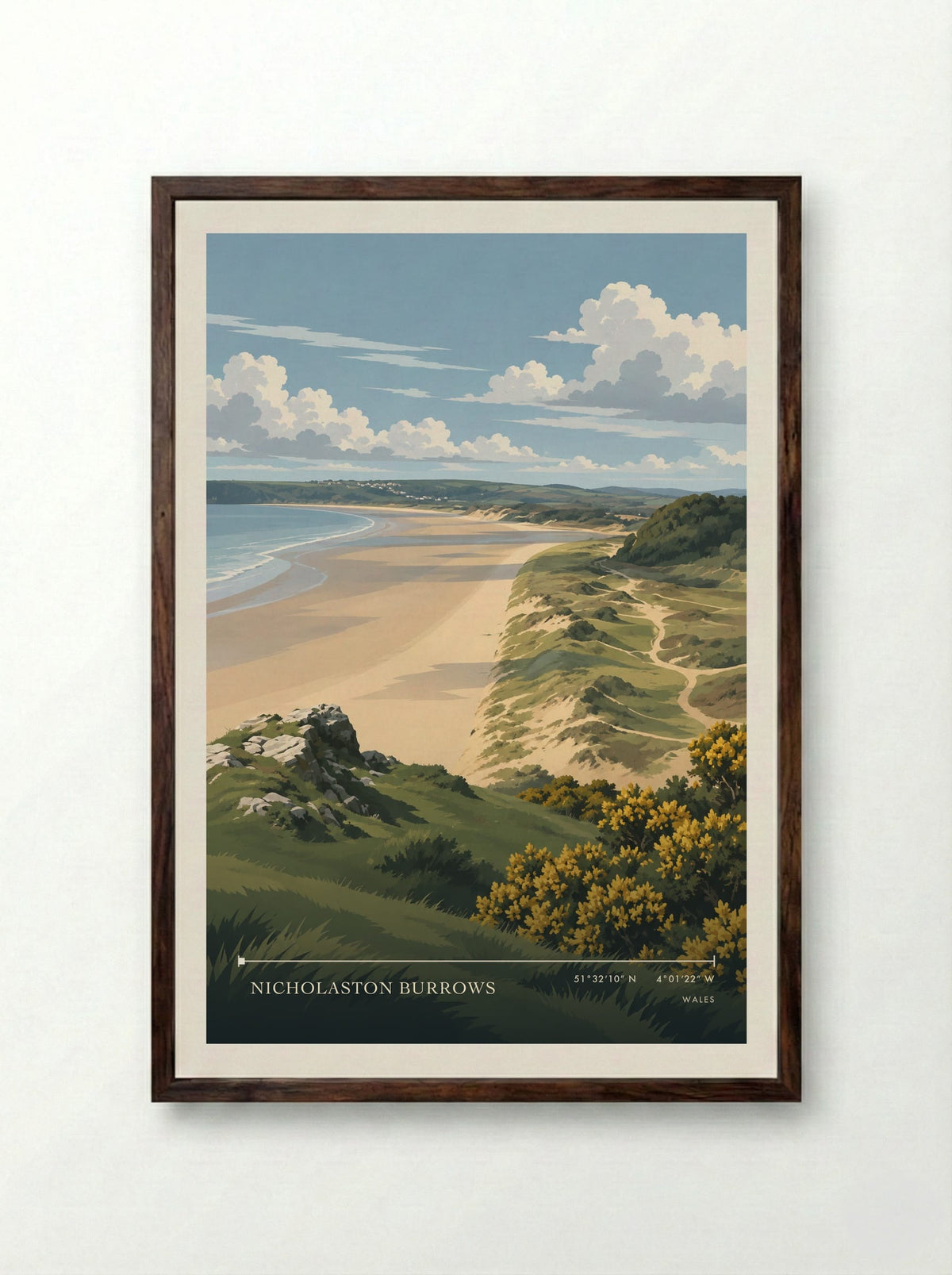 Nicholaston Burrows | Travel Poster - Framed Print Dark Wood