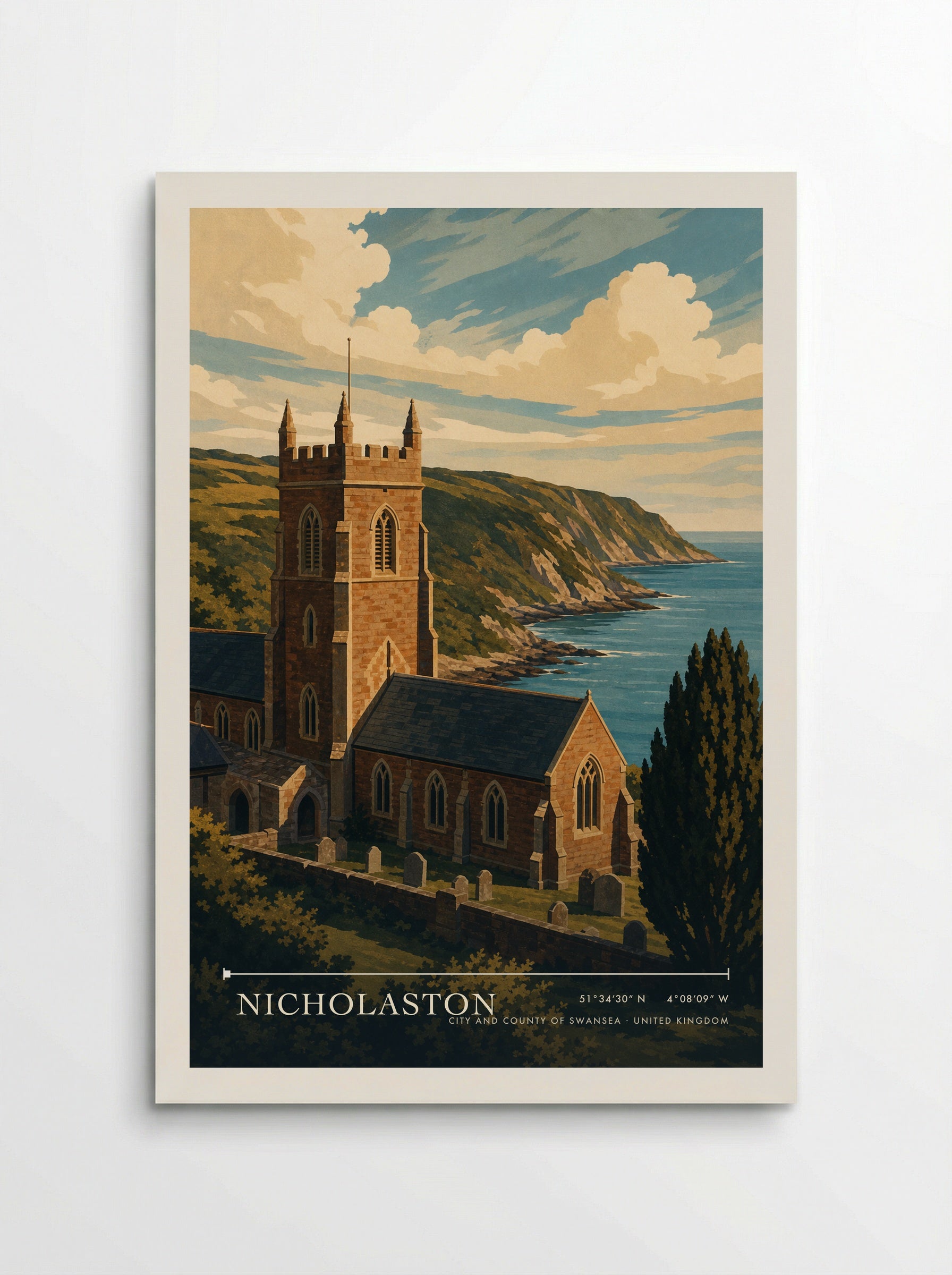 Nicholaston City and County of Swansea United Kingdom Travel Poster - Poster