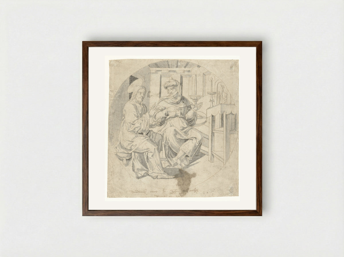 Nicodemus Visiting Christ - Monogrammist CM - Framed Print Dark Wood