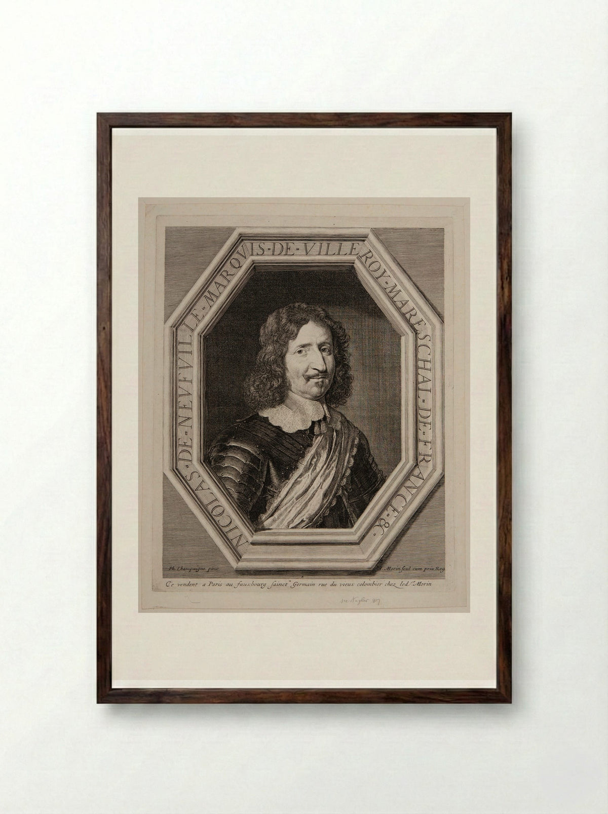 Nicolas de Neufville, Marquis de Villeroy - Jean Morin - Framed Print Dark Wood