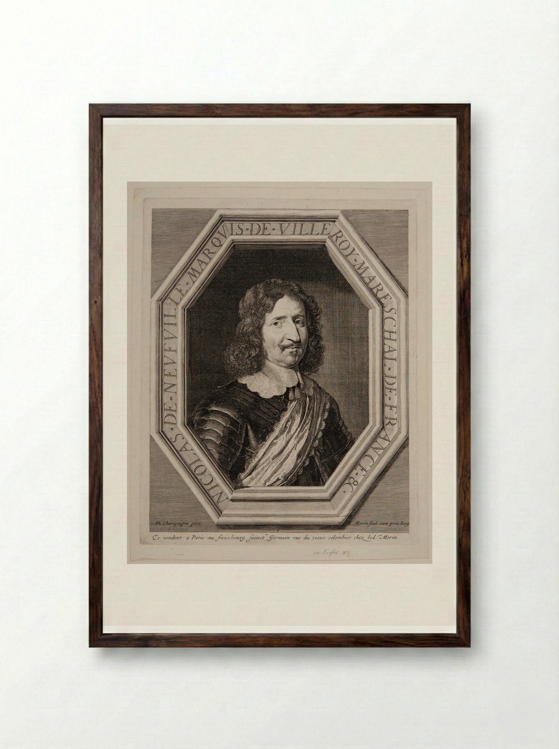 Nicolas de Neufville, Marquis de Villeroy - Jean Morin - Framed Print Dark Wood