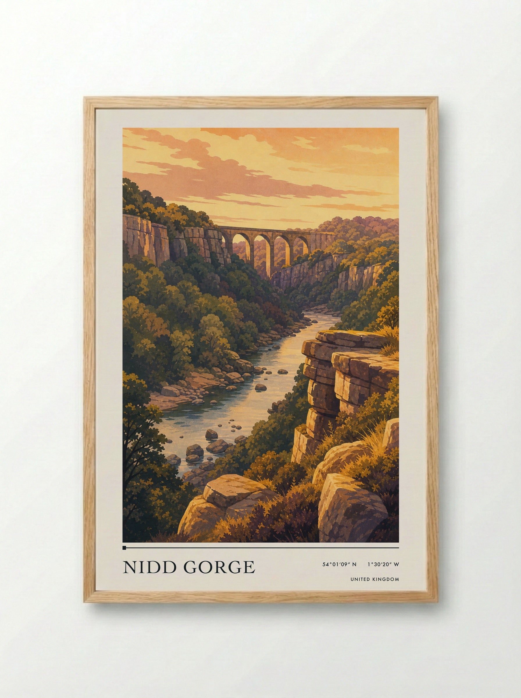 Nidd Gorge United Kingdom Travel Poster - Framed Print Wood