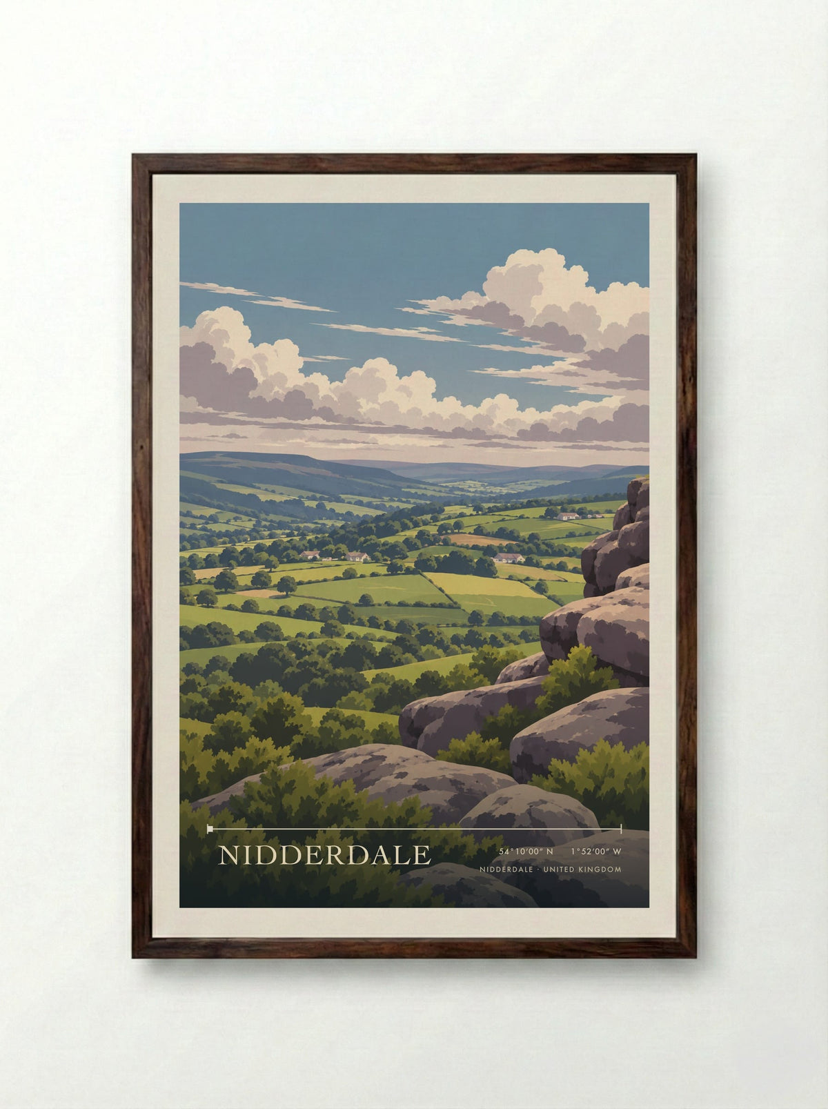 Nidderdale | Travel Poster - Framed Print Dark Wood