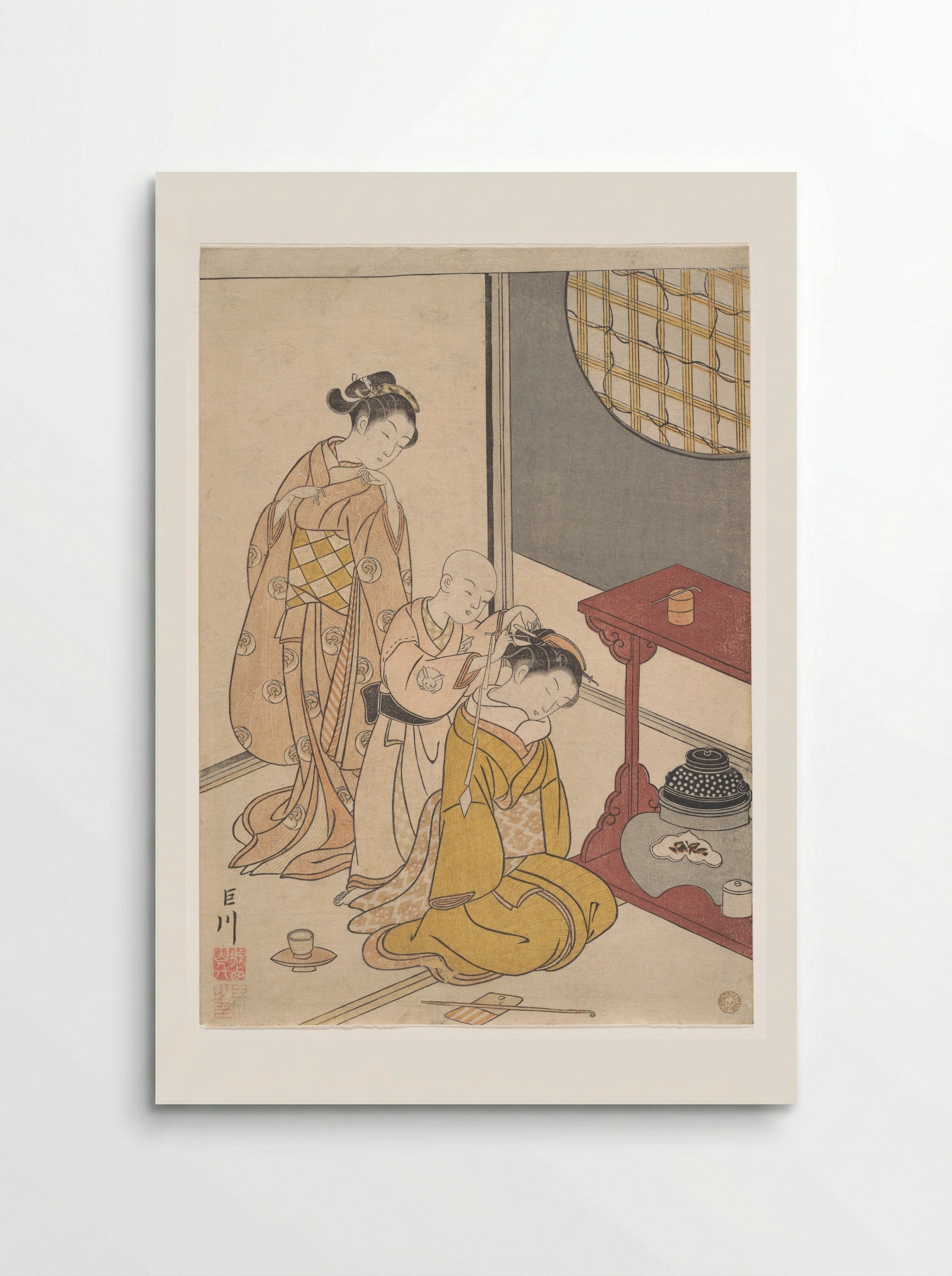Night Rain at the Double-Shelf Stand - Suzuki Harunobu - Poster