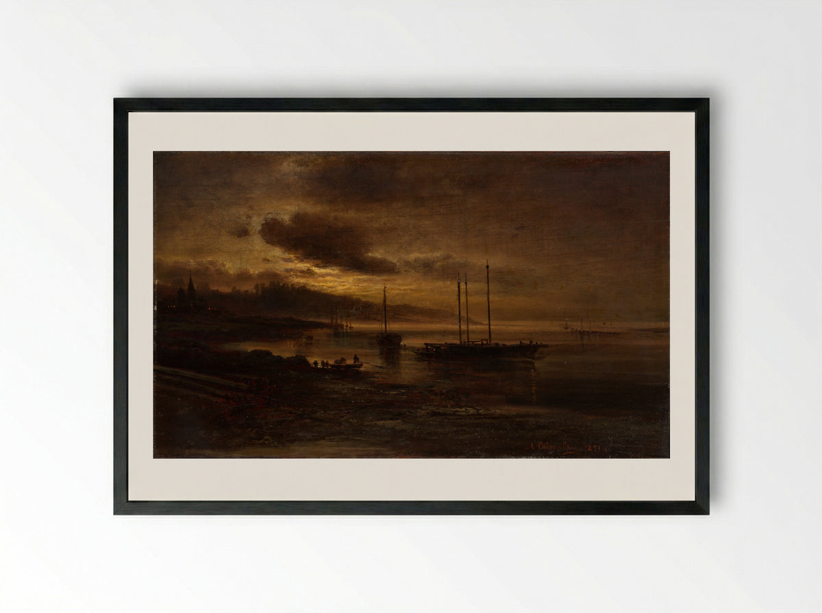 Night Scene on the Volga - Alexei Kondratievich Savrasov - Framed Print Black