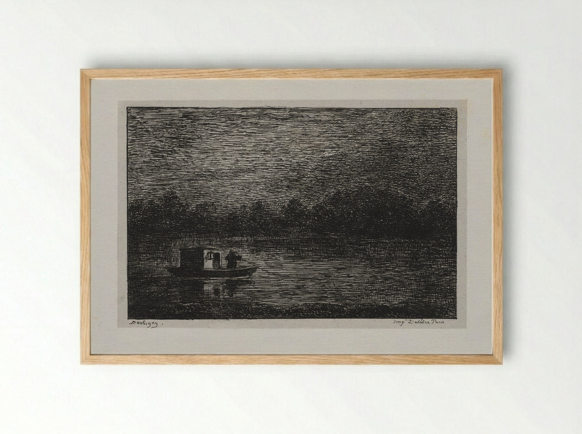 Night Voyage, or Fishing with a Line - Charles-François Daubigny - Framed Print Wood