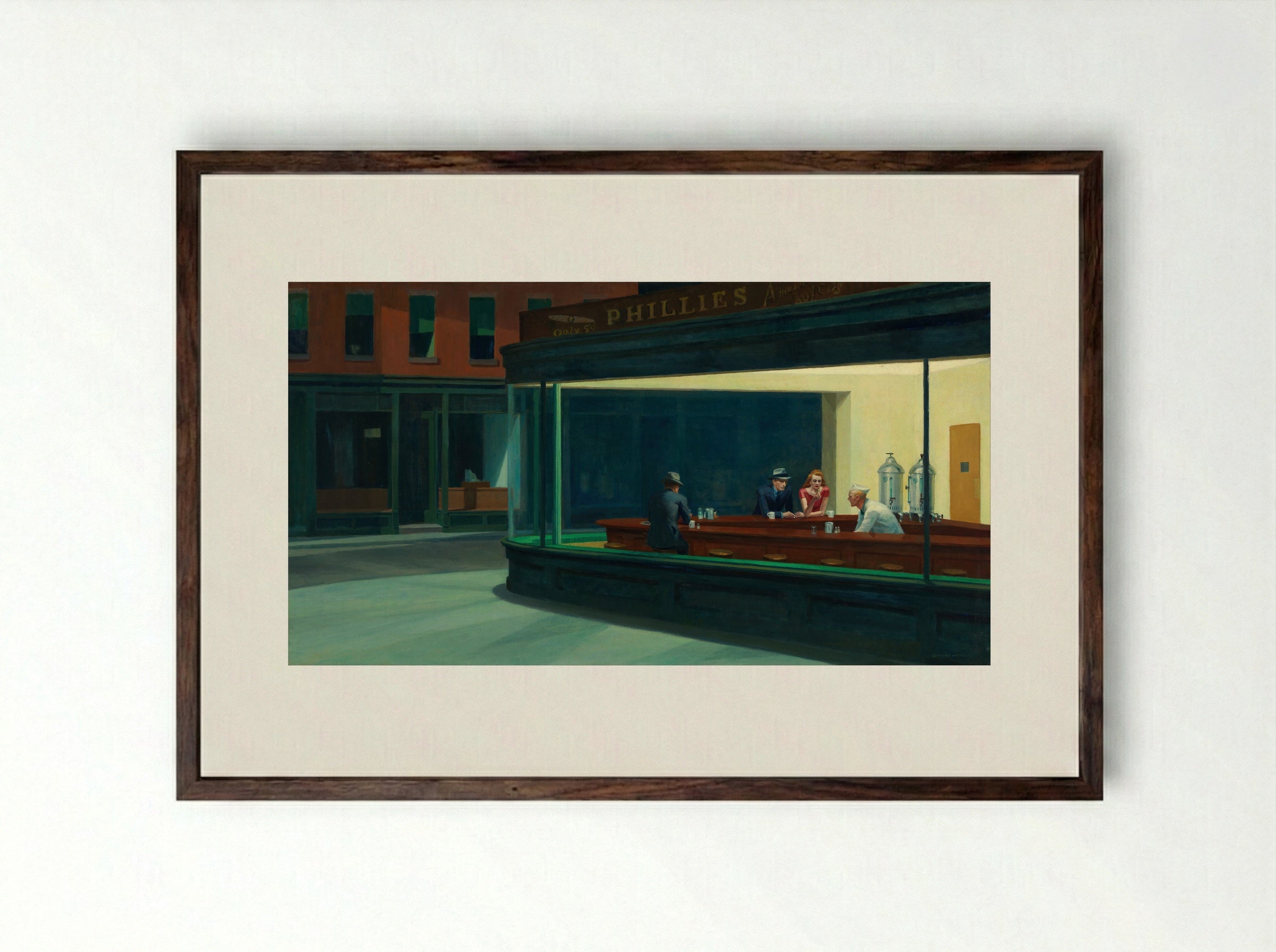 Nighthawks - Edward Hopper - Framed Print Dark Wood
