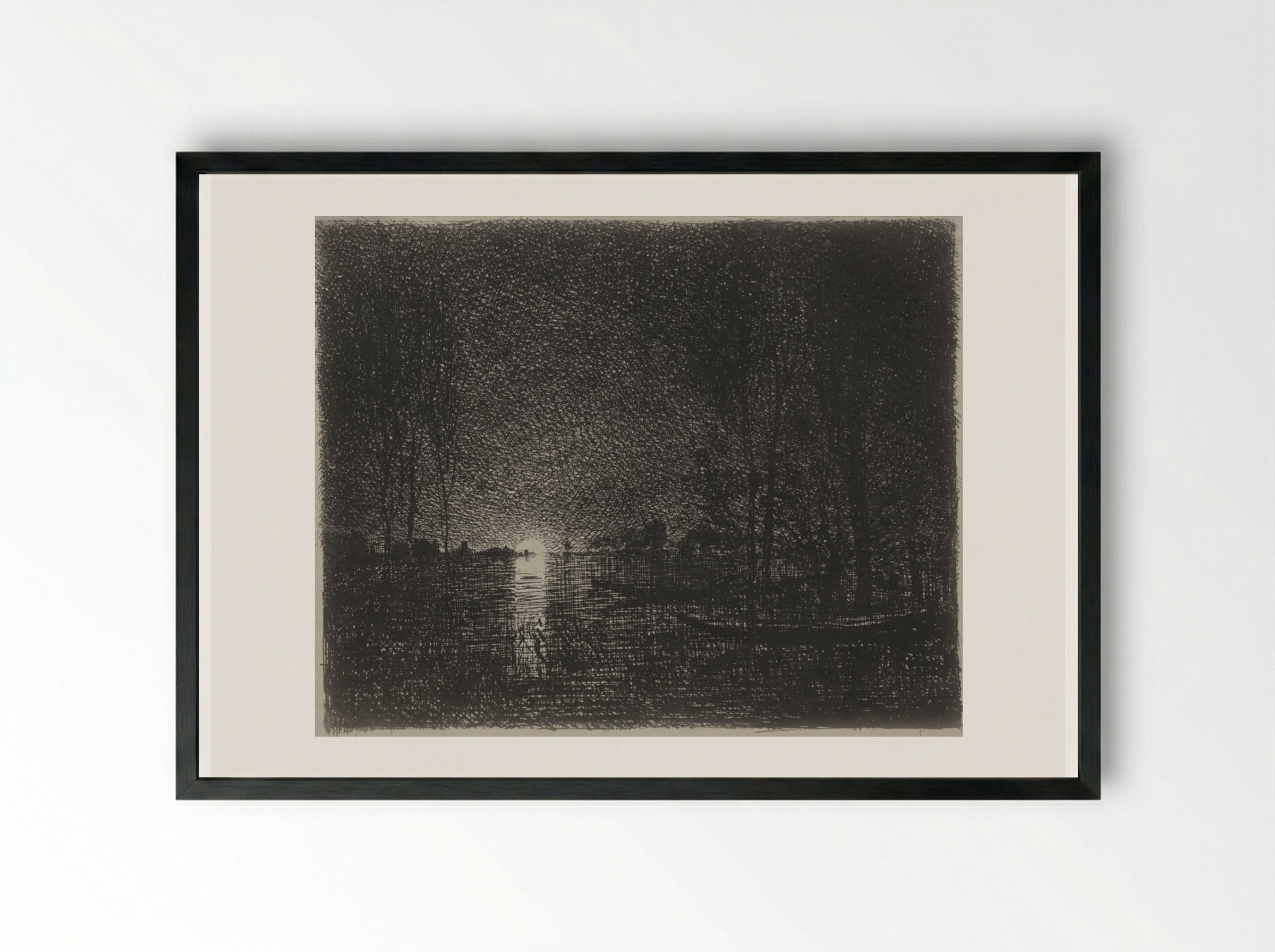Nightpiece - Charles-François Daubigny - Framed Print Black