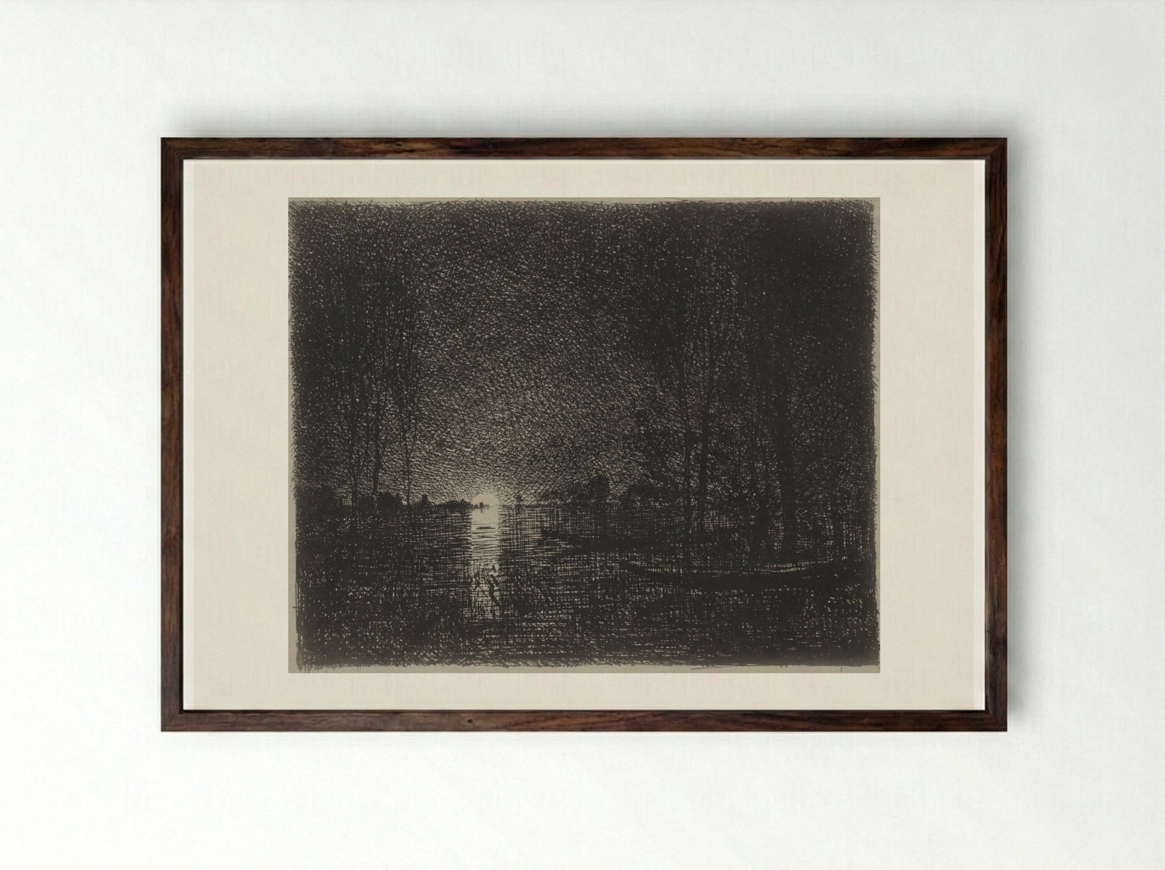 Nightpiece - Charles-François Daubigny - Framed Print Dark Wood