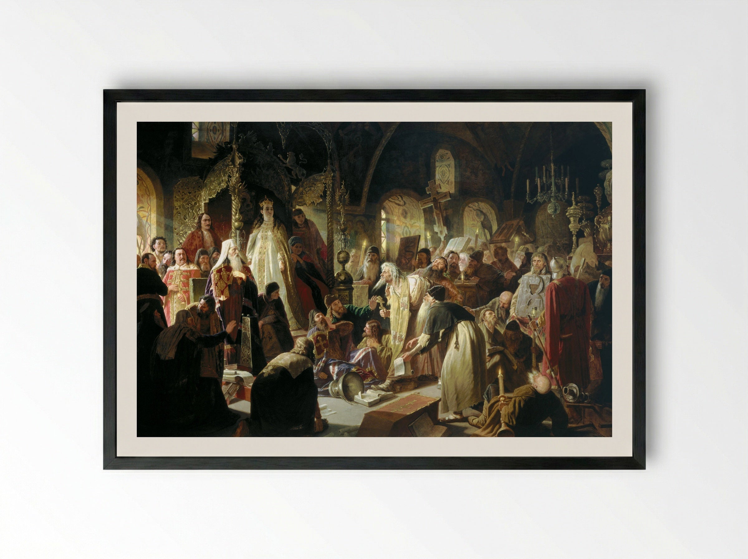 Nikita Pustosviat. Dispute on the Confession of Faith - Vasily Perov - Framed Print Black