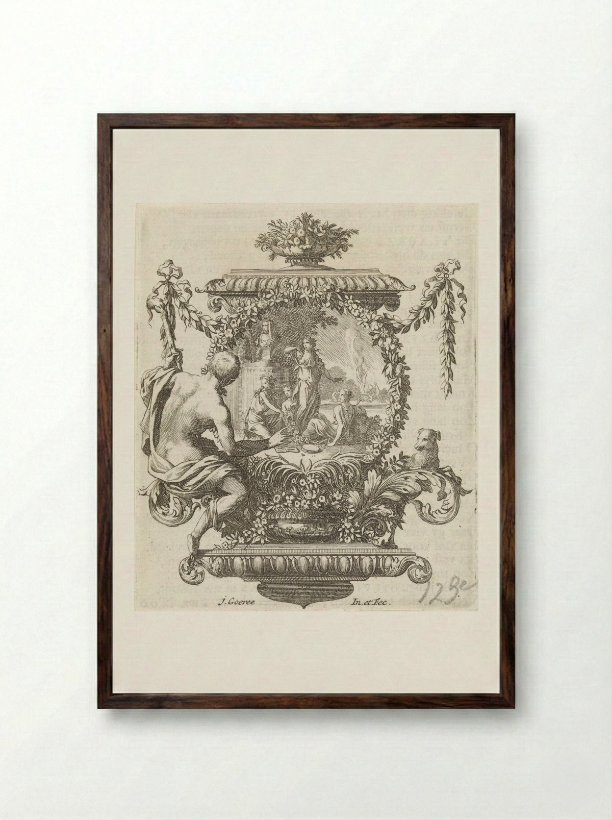 Nimfen aan de oever van een rivier - Jan Goeree - Framed Print Dark Wood