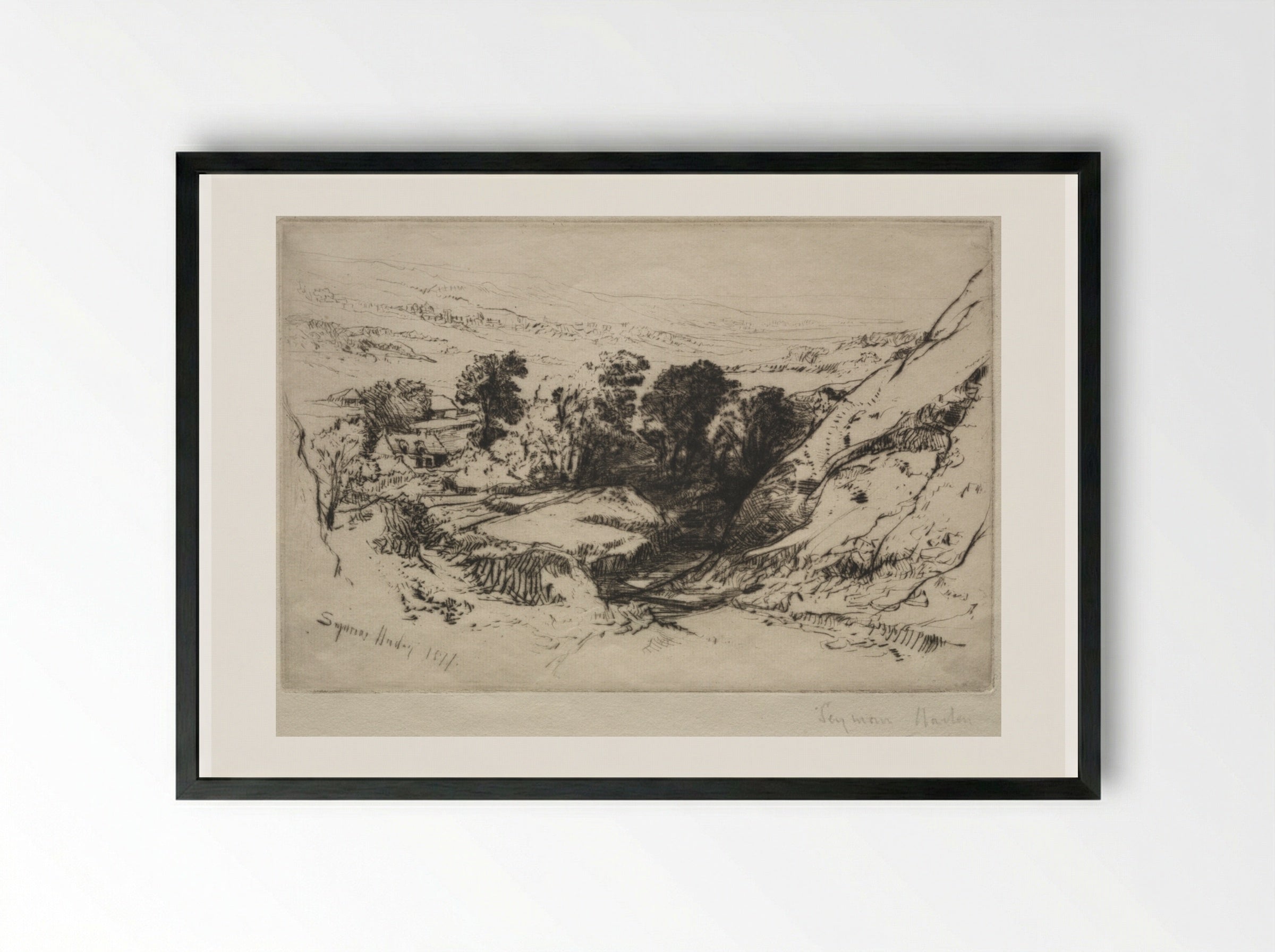 Nine Barrow Down - Francis Seymour Haden - Framed Print Black
