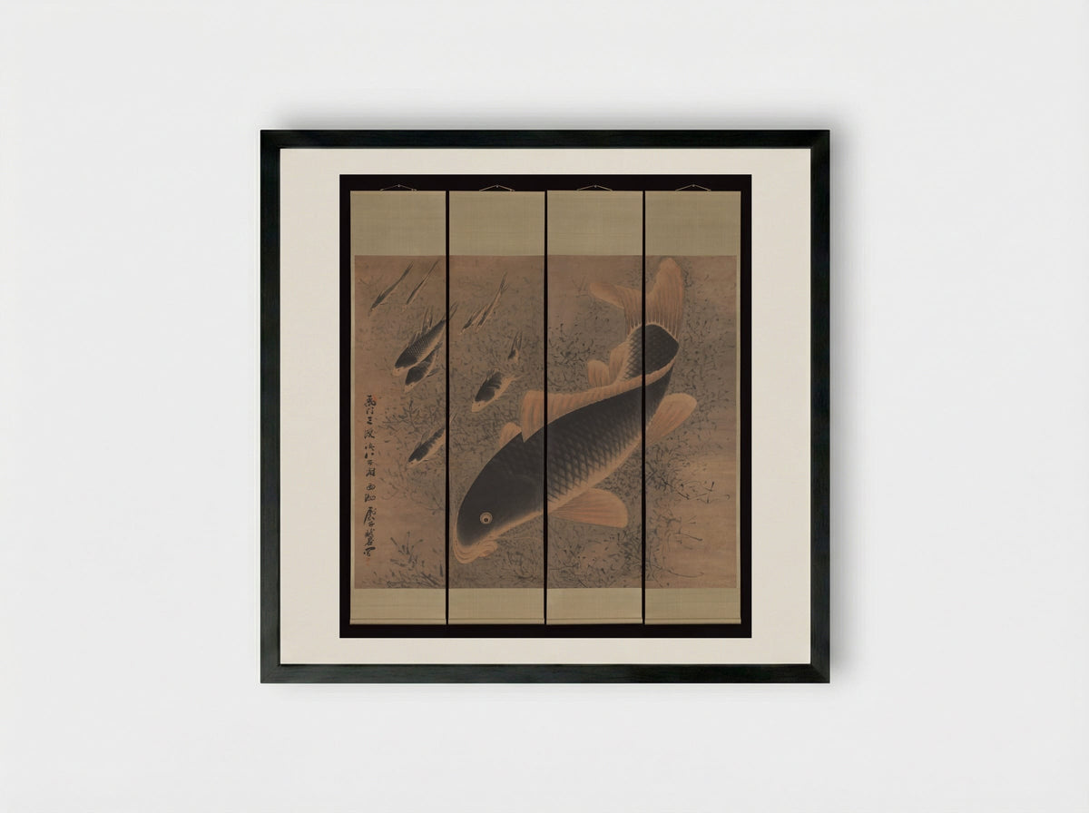 Nine Carp - Gong Gu - Framed Print Black
