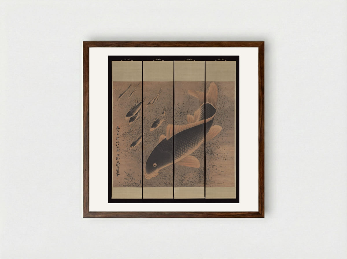 Nine Carp - Gong Gu - Framed Print Dark Wood