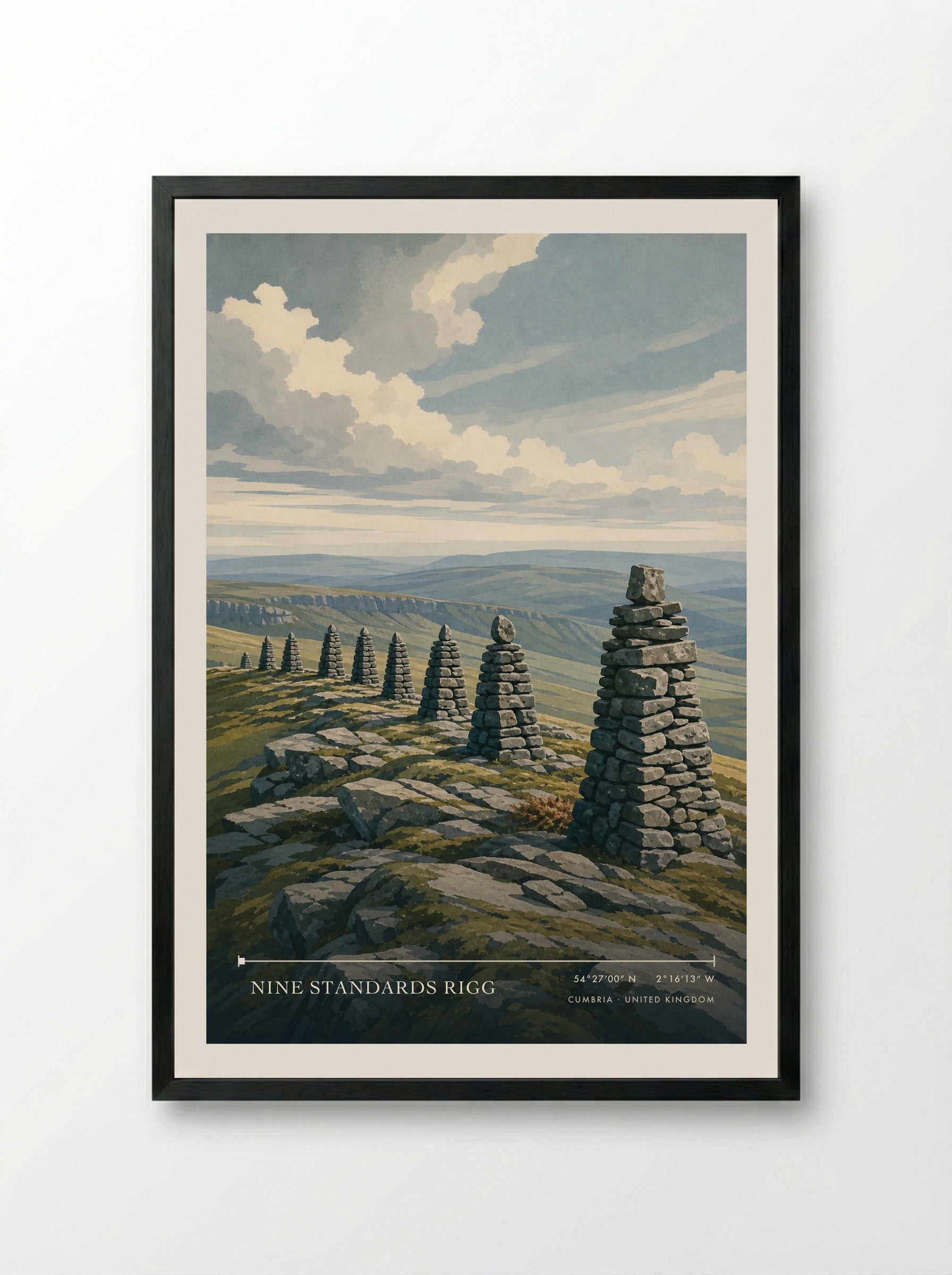 Nine Standards Rigg Cumbria United Kingdom Travel Poster - Framed Print Black