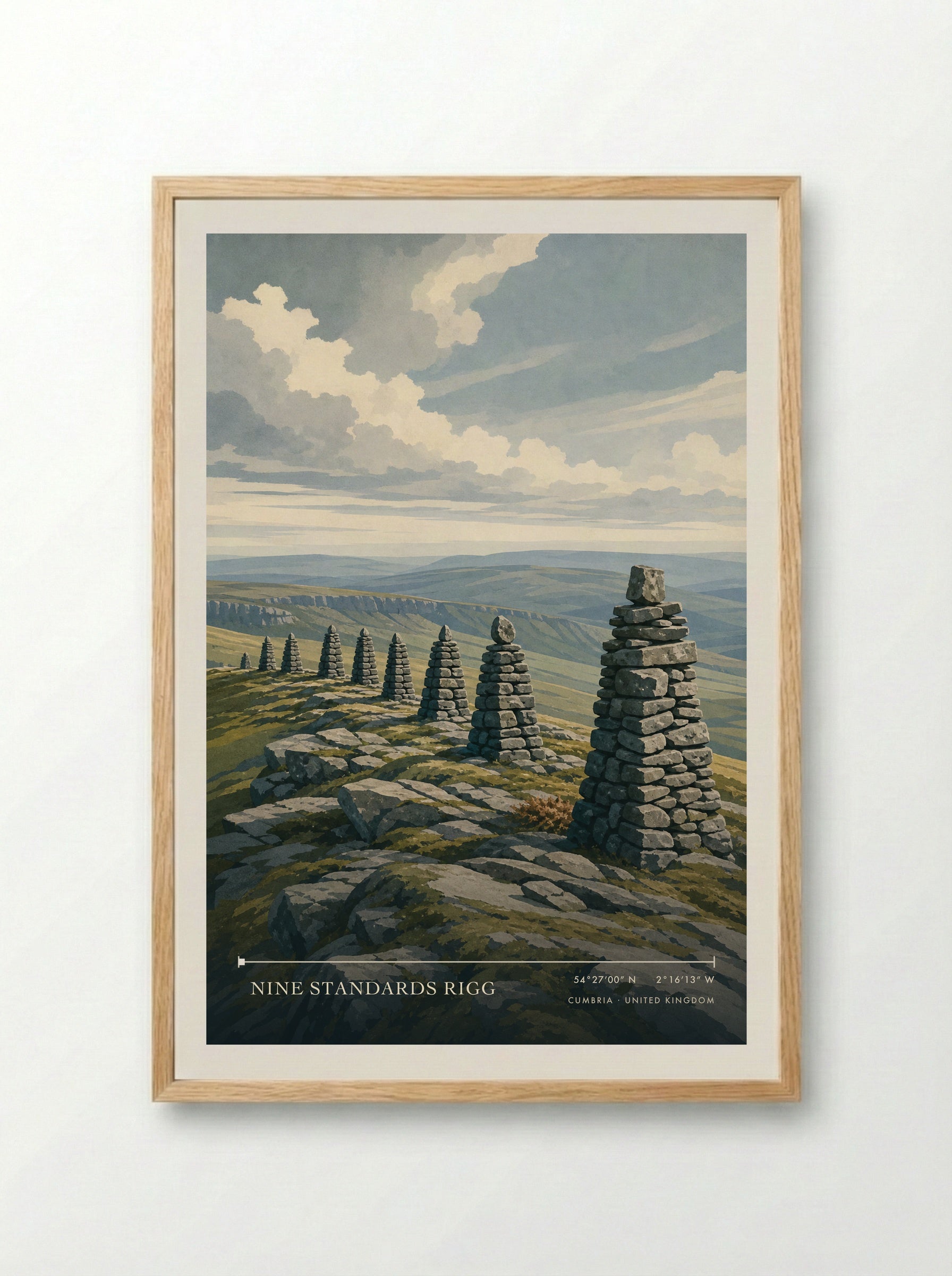 Nine Standards Rigg Cumbria United Kingdom Travel Poster - Framed Print Wood