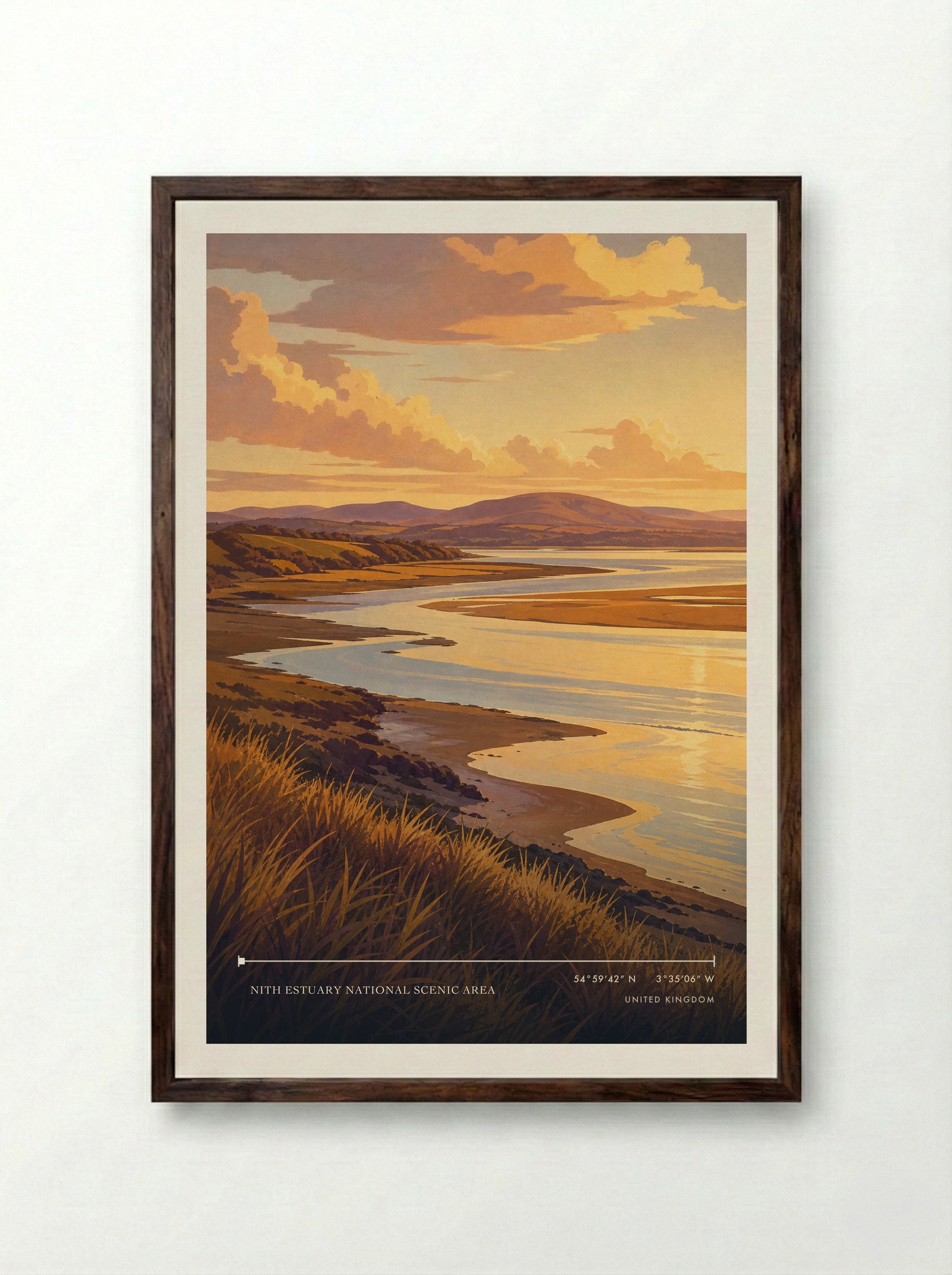 Nith Estuary National Scenic Area United Kingdom Travel Poster - Framed Print Dark Wood