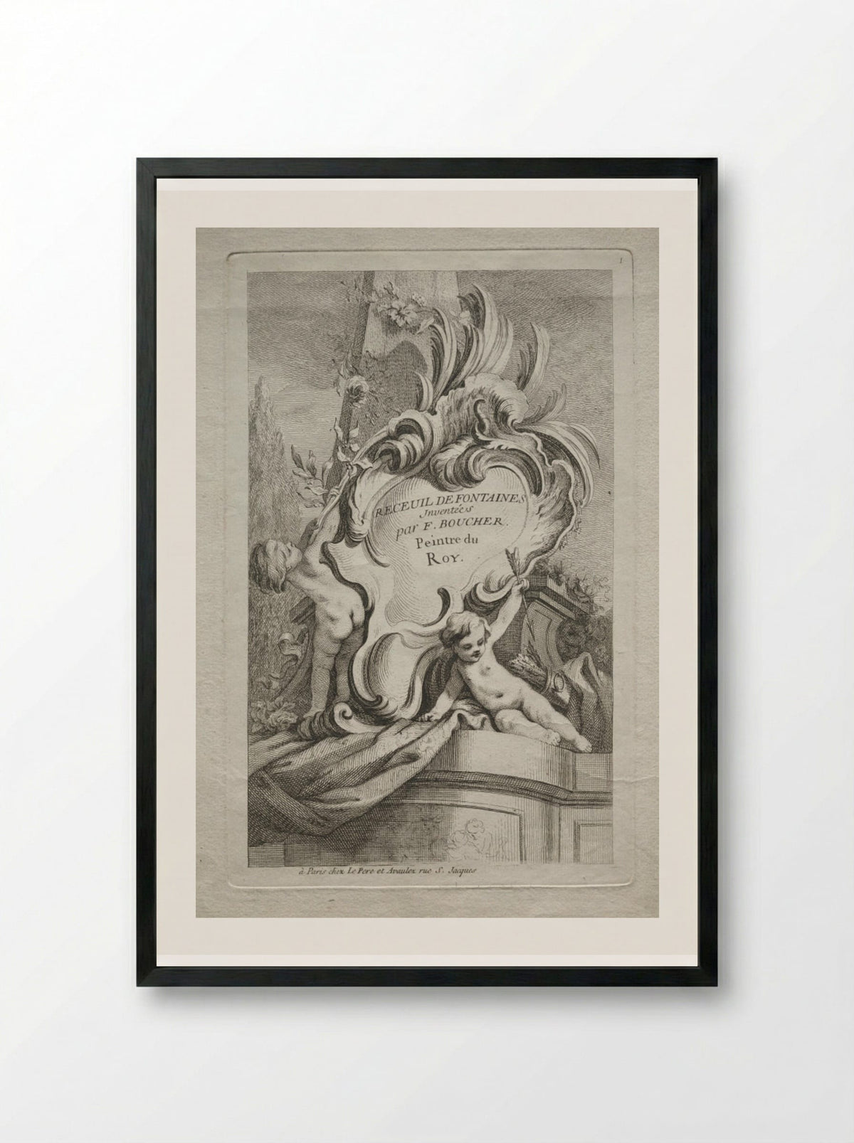 No. 1: Title Page (Recueil de Fontaines) - Gabriel Huquier - Framed Print Black