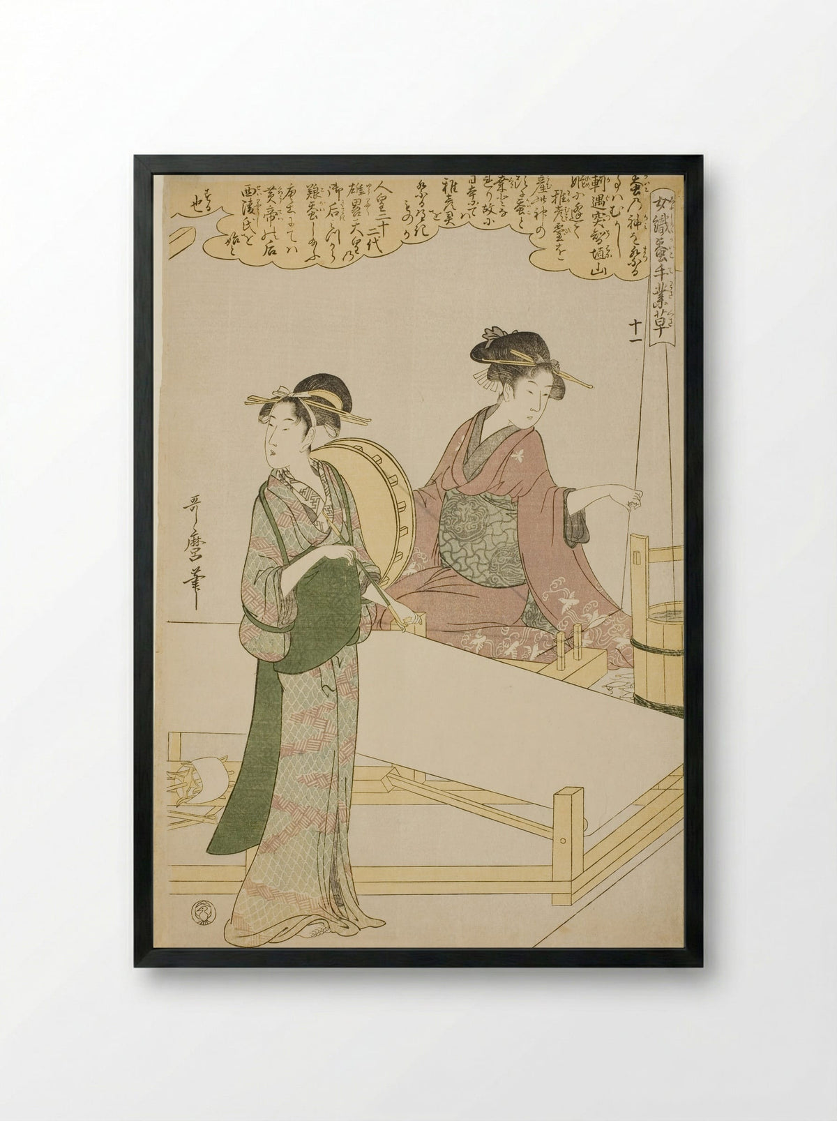 No. 11, Women Engaged in the Sericulture Industry - Kitagawa Utamaro - Framed Print Black
