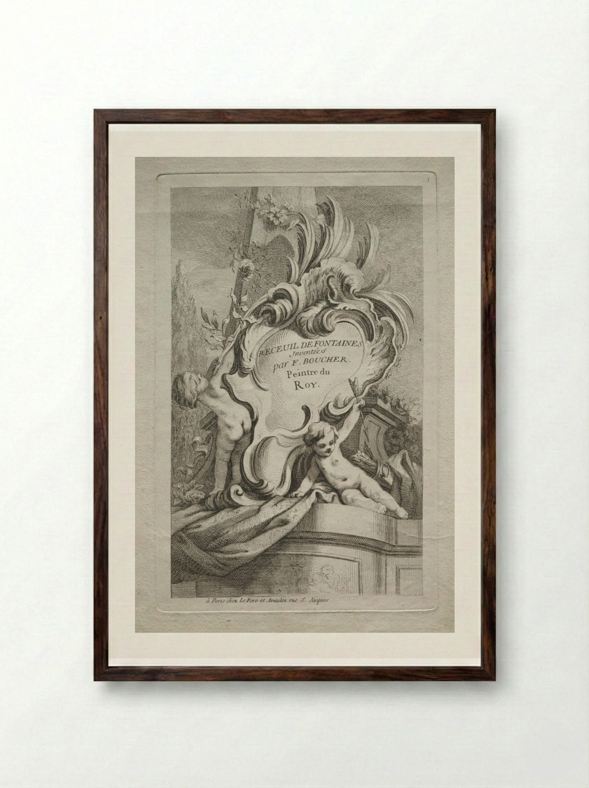 No. 1: Title Page (Recueil de Fontaines) - Gabriel Huquier - Framed Print Dark Wood