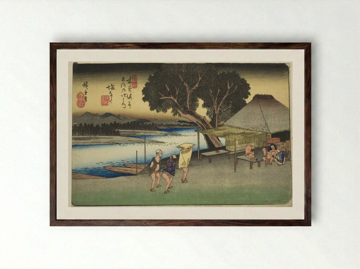 No. 24: Shionata - Utagawa Hiroshige - Framed Print Dark Wood