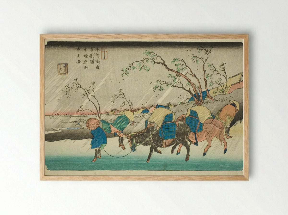 No. 20: Rain on the Hiratsuka Plain near Kutsukake Station - Keisai Eisen - Framed Print Wood