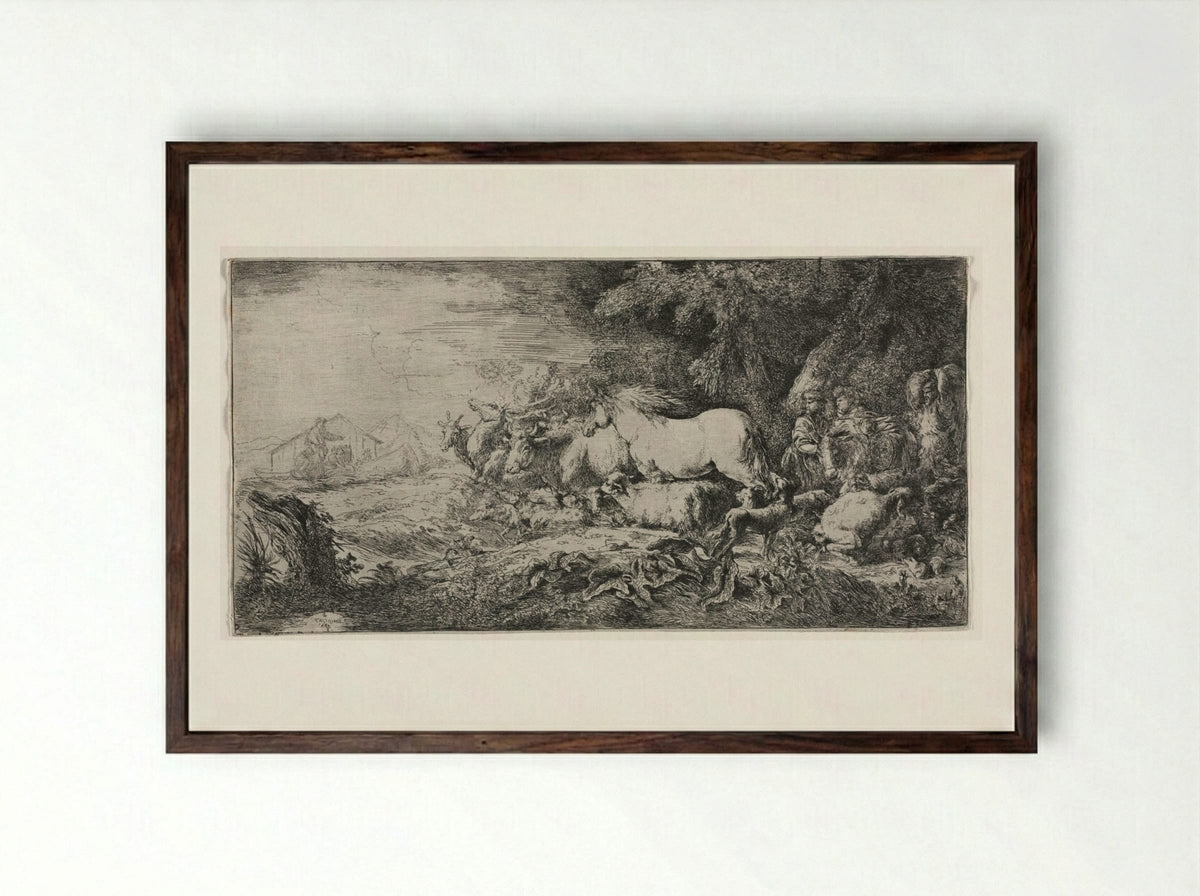 Noah and the Animals Entering the Ark - Giovanni Benedetto Castiglione - Framed Print Dark Wood