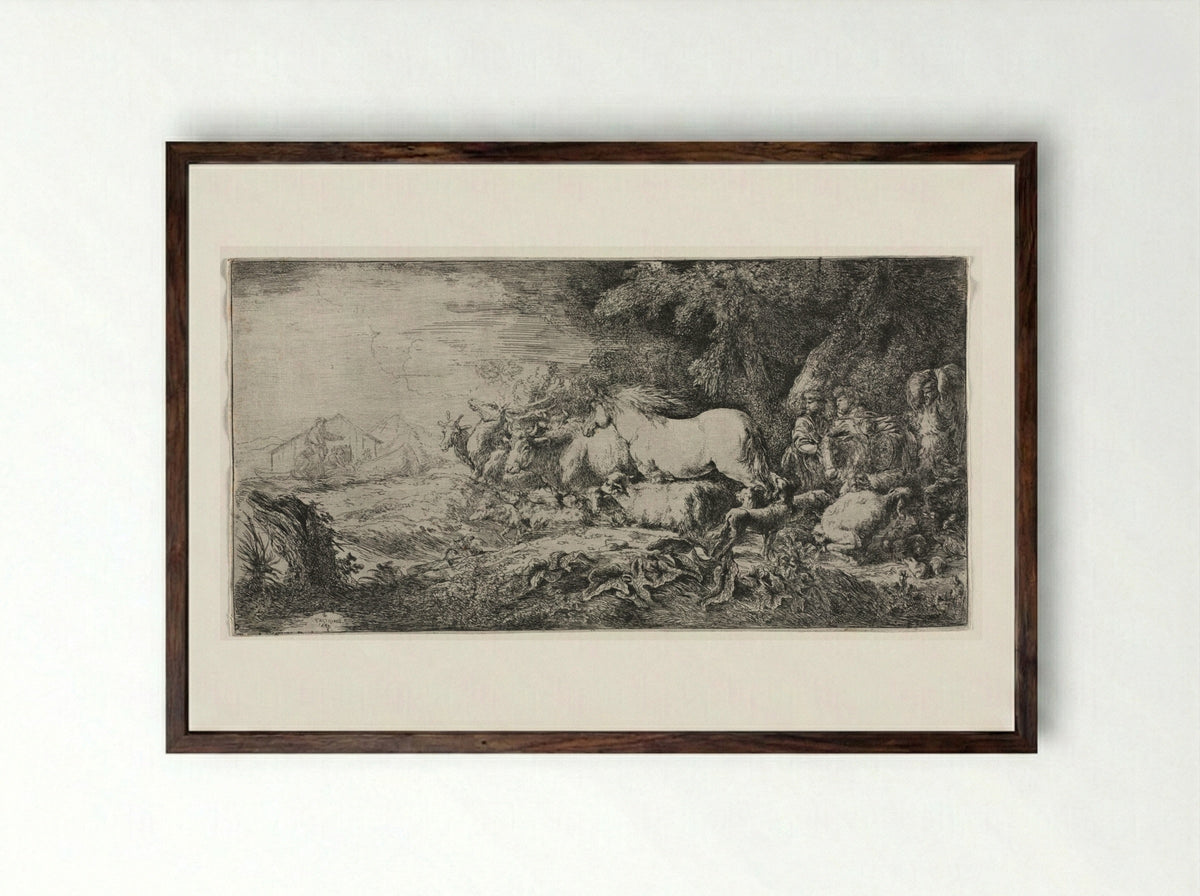 Noah and the Animals Entering the Ark - Giovanni Benedetto Castiglione - Framed Print Dark Wood