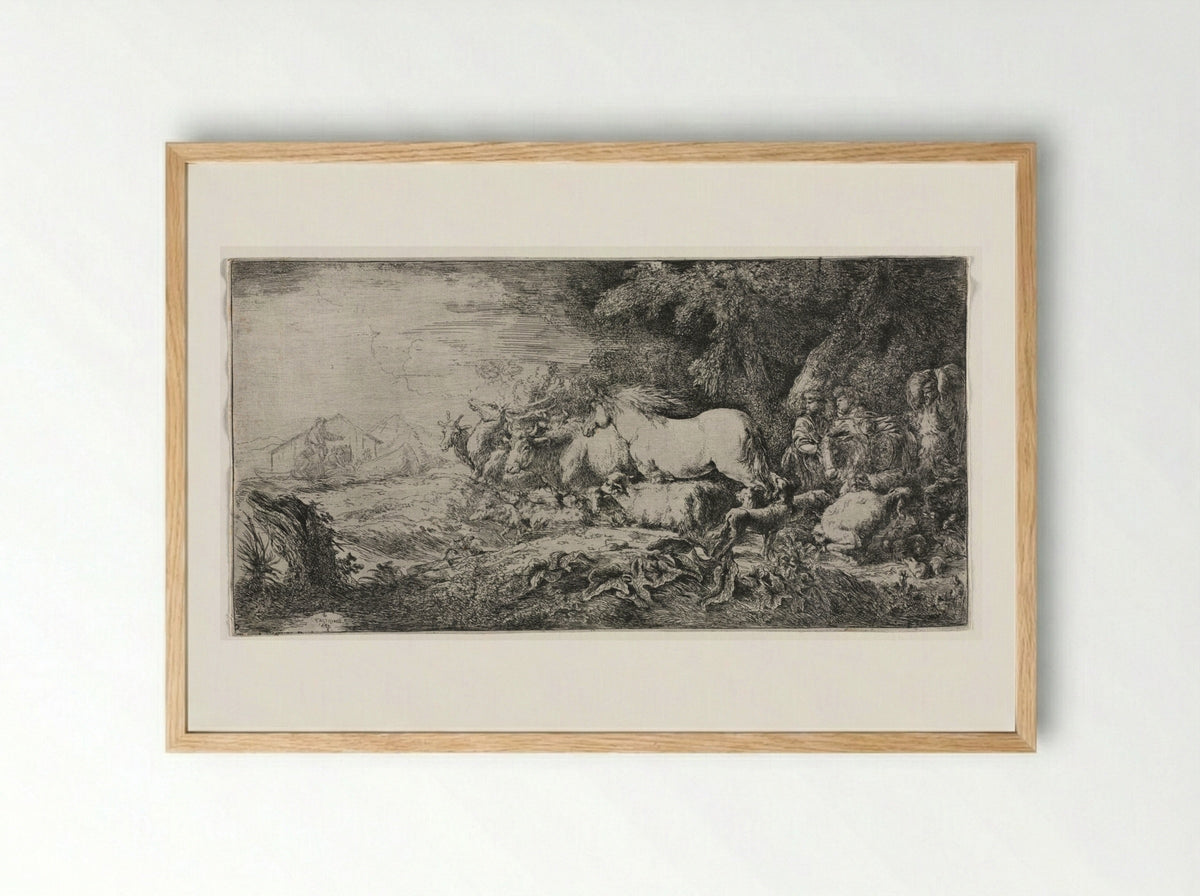 Noah and the Animals Entering the Ark - Giovanni Benedetto Castiglione - Framed Print Wood