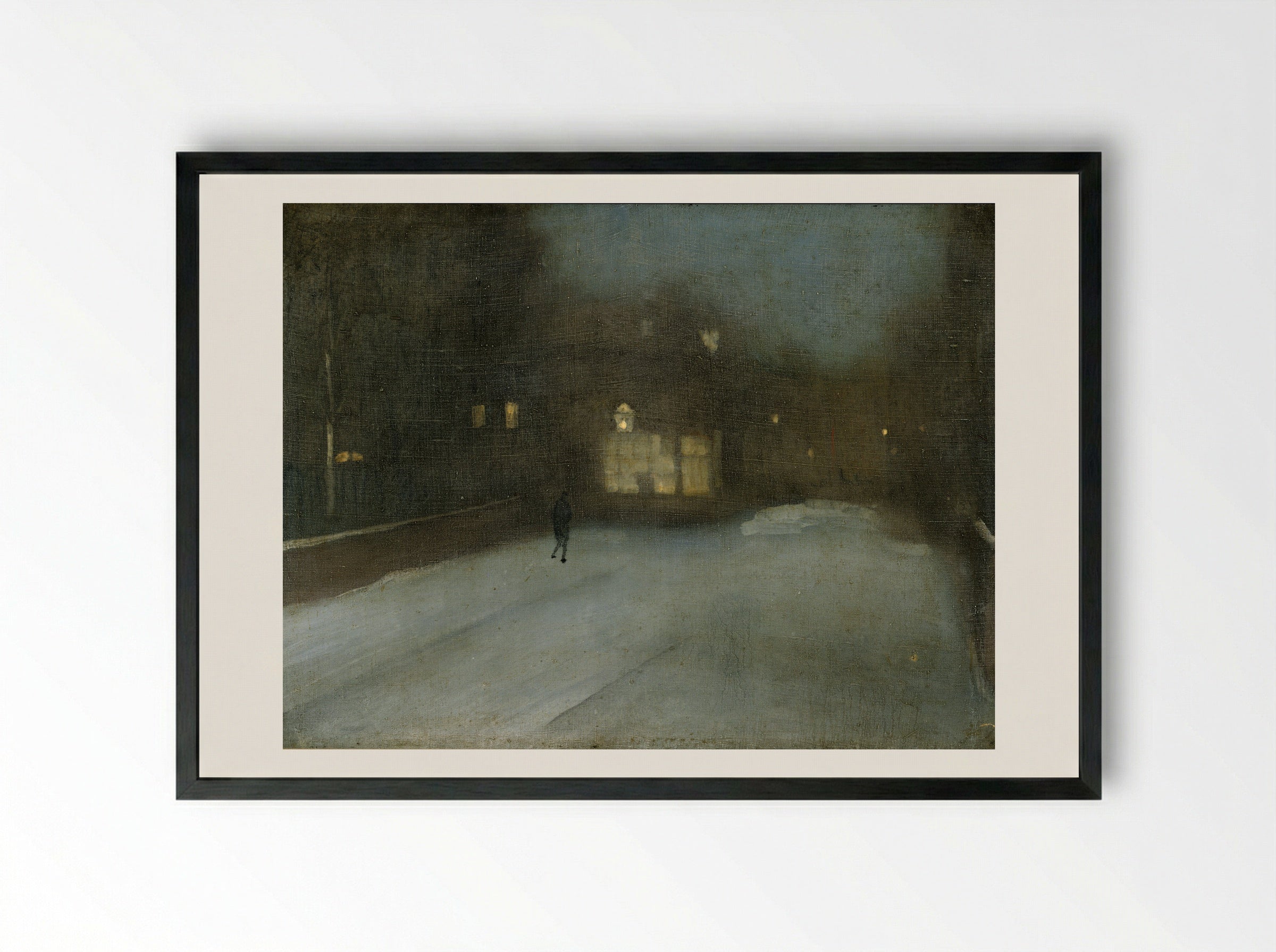 Nocturne in Grey and Gold: Chelsea Snow - James Abbott McNeill Whistler - Framed Print Black