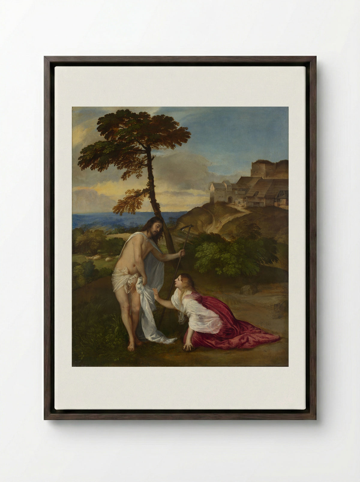 Noli me tangere - Titian - Framed Canvas Dark Wood