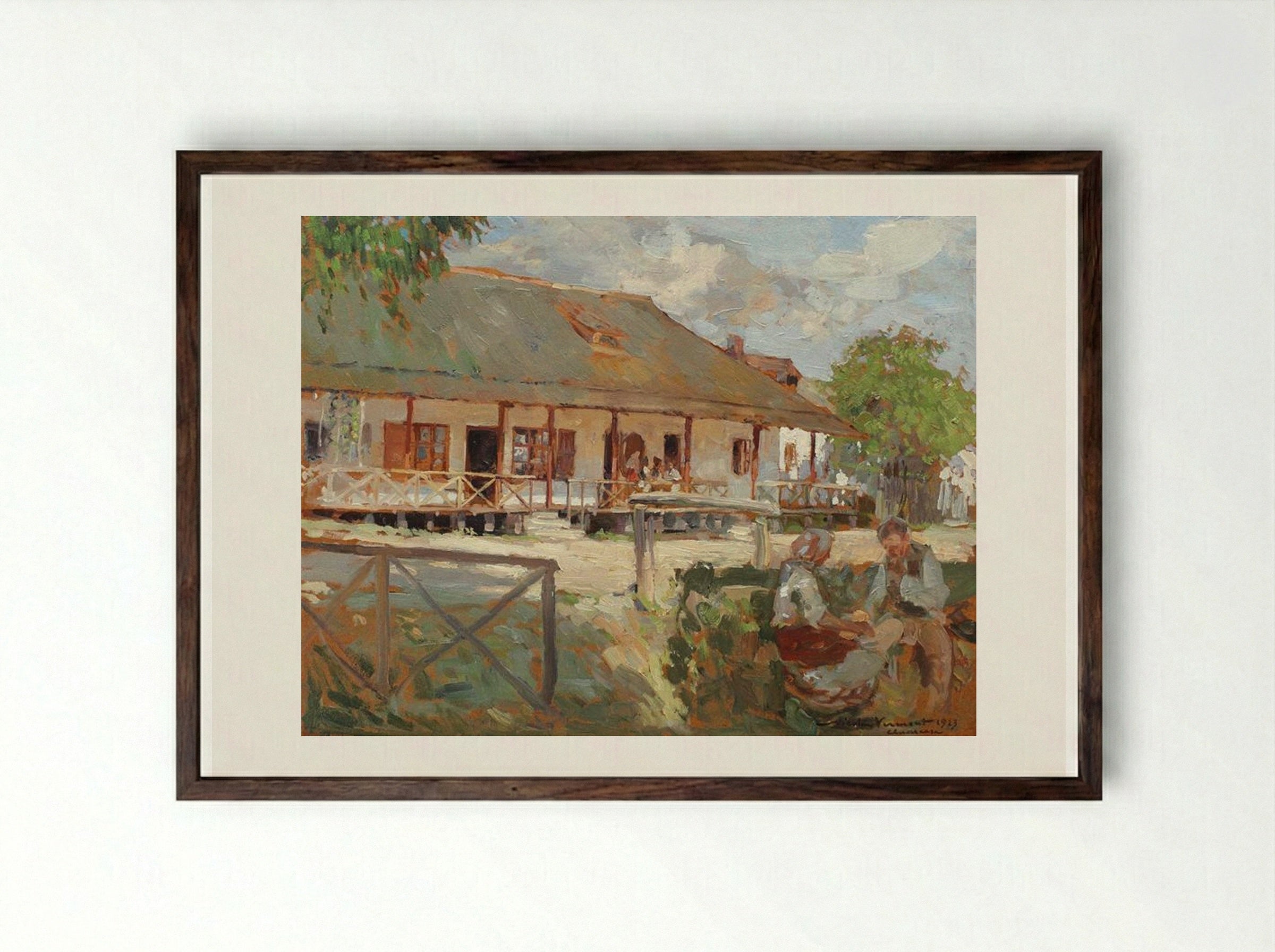 Noon in the Village - Nicolae Vermont - Framed Print Dark Wood