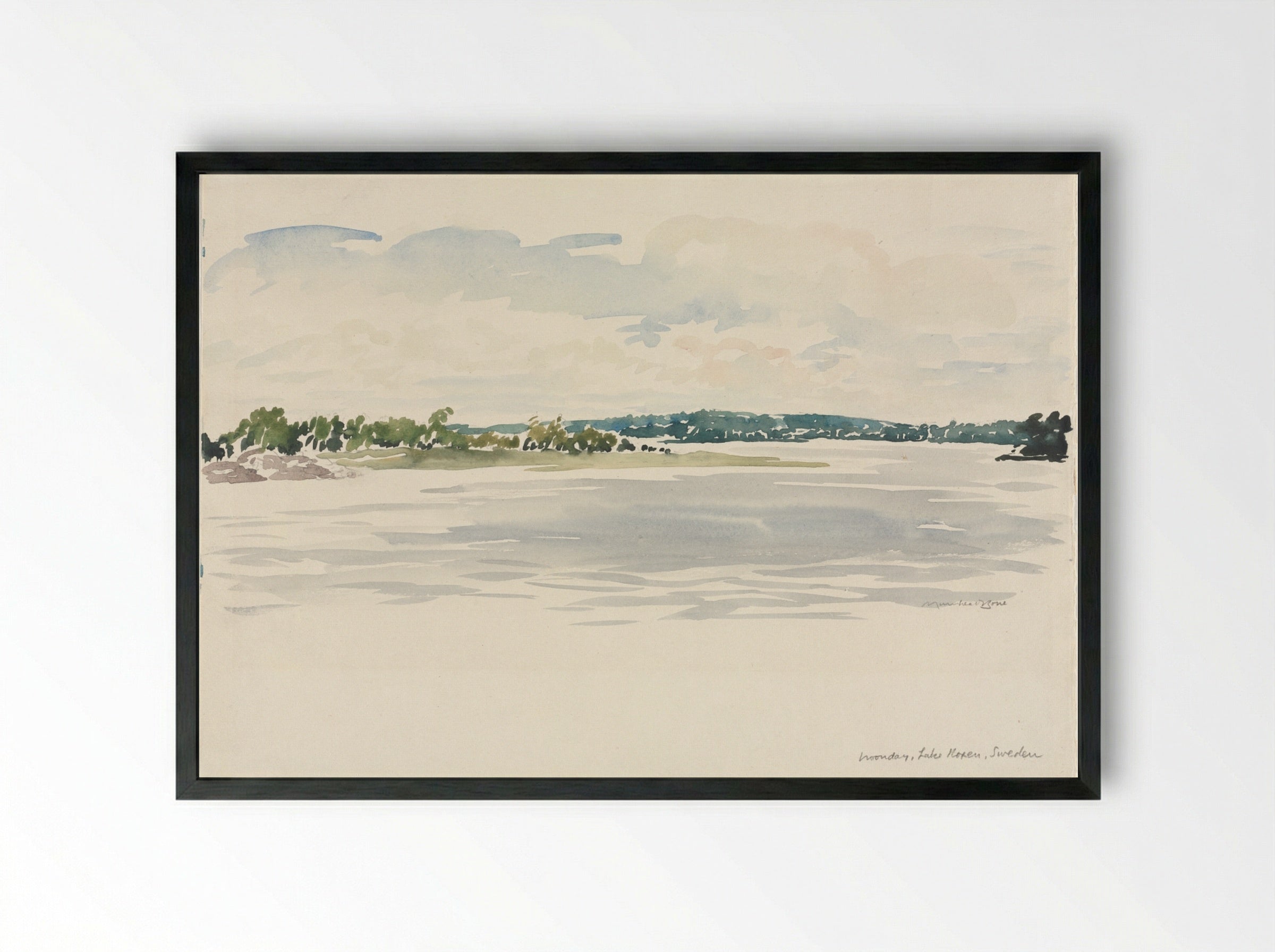Noonday, Lake Noxen, Sweden - Muirhead Bone - Framed Print Black